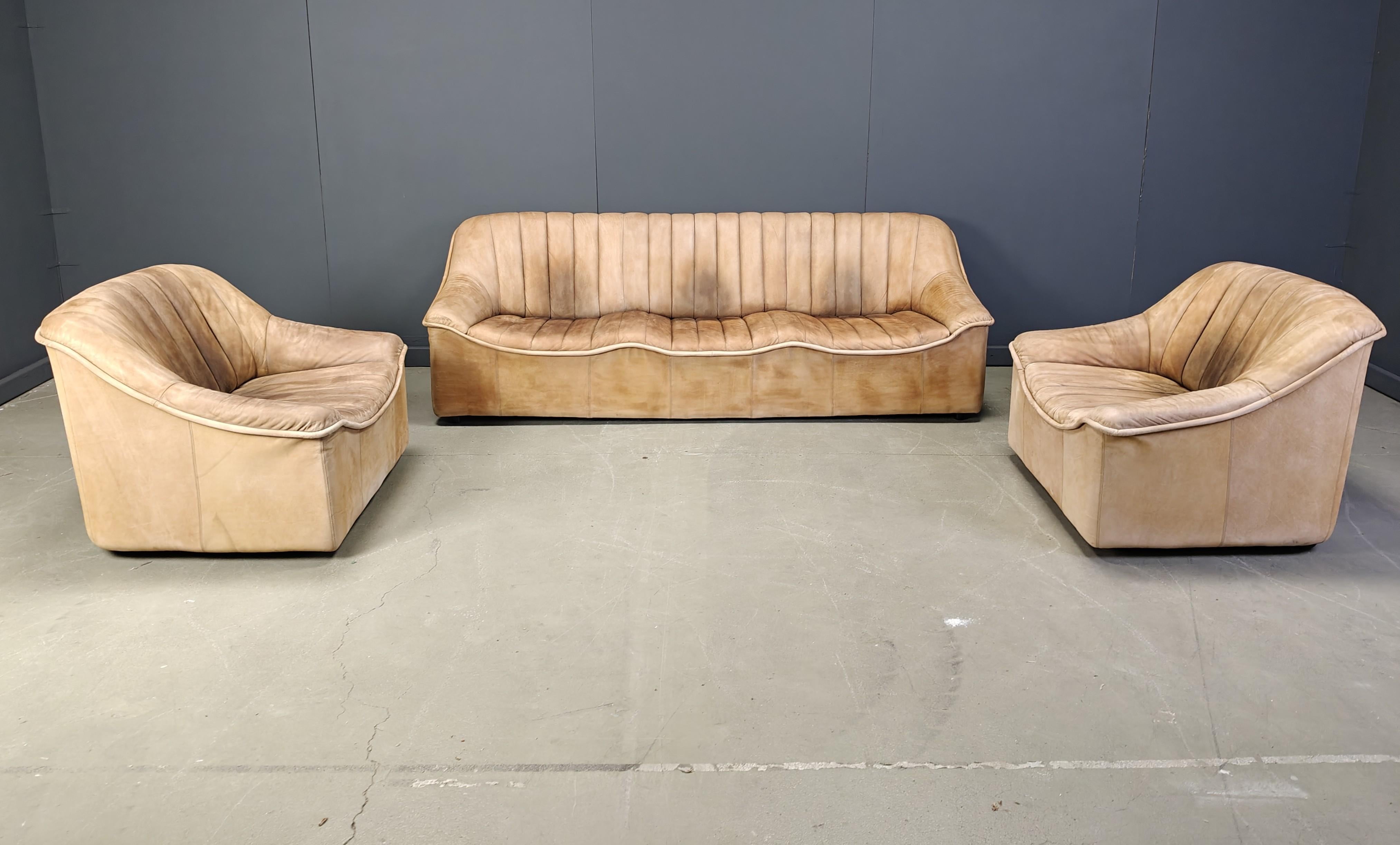 Vintage leather sofa set, 1960s For Sale 9