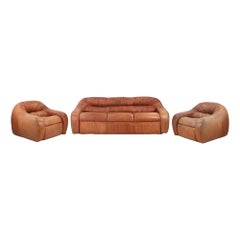 Vintage-Sofa-Set aus Leder im Stil von Giuseppe Munari, Italien, 1970er Jahre