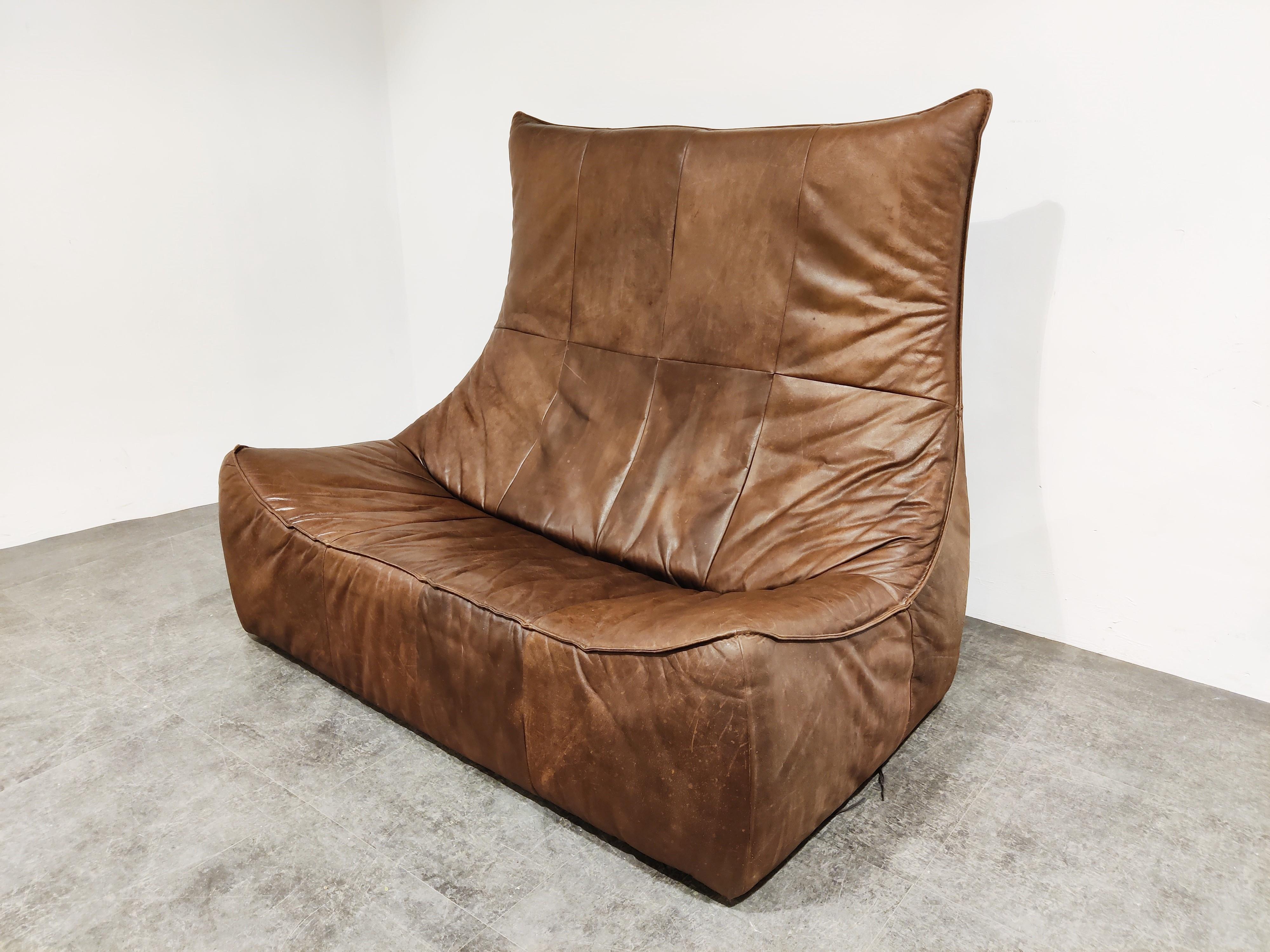 Mid-Century Modern Vintage Leather Sofa 'the Rock' by Gerard Van Den Berg for Montis, 1970s