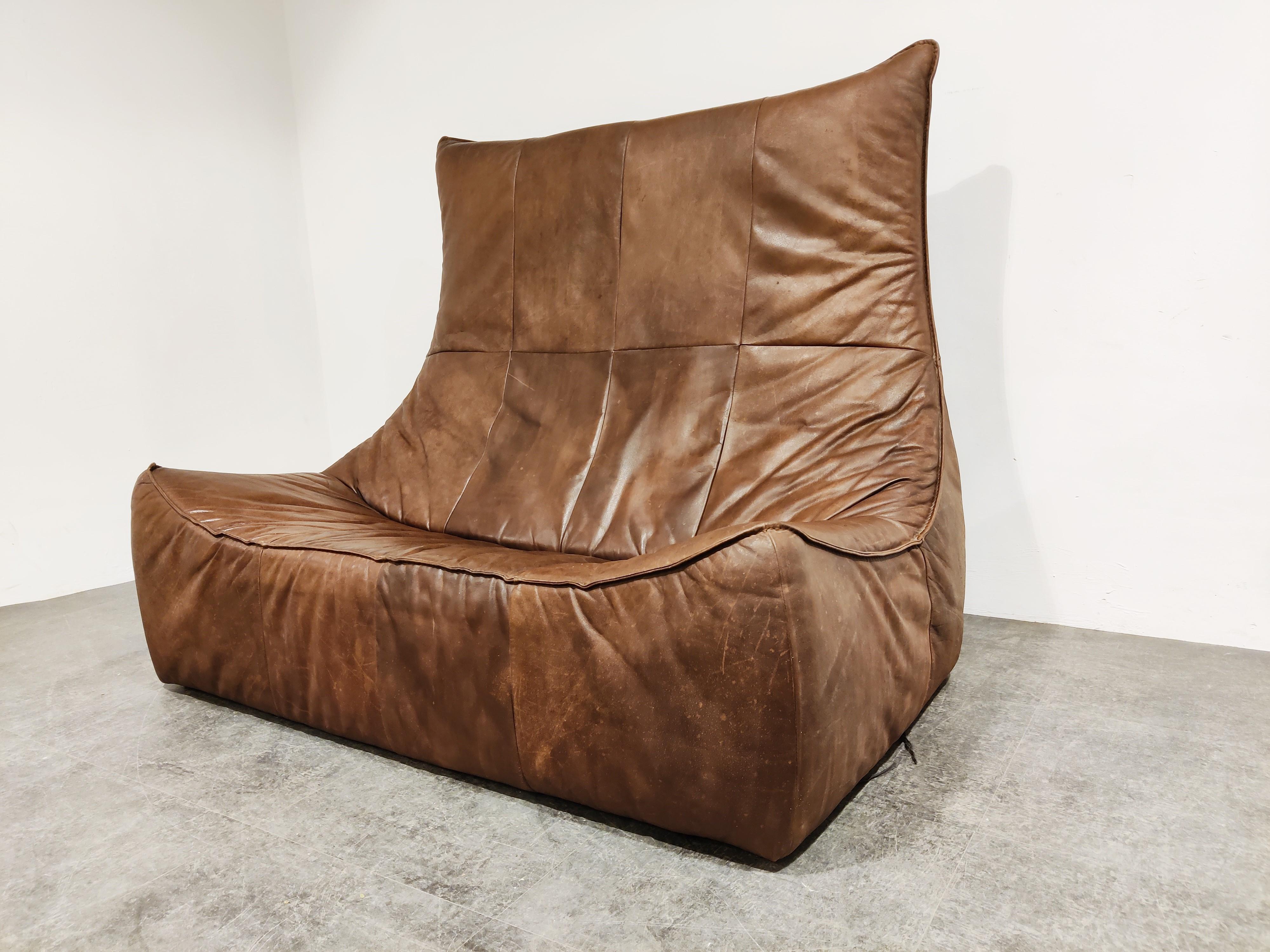 Dutch Vintage Leather Sofa 'the Rock' by Gerard Van Den Berg for Montis, 1970s