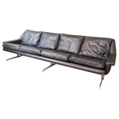 Vintage leather sofa with 4 seats by Werner Langenfeld for ESA Møbelværk 1960's