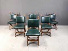 Vintage leather spanish brutalist dining chairs, 1960s