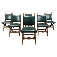 Vintage leather spanish brutalist dining chairs, 1960s