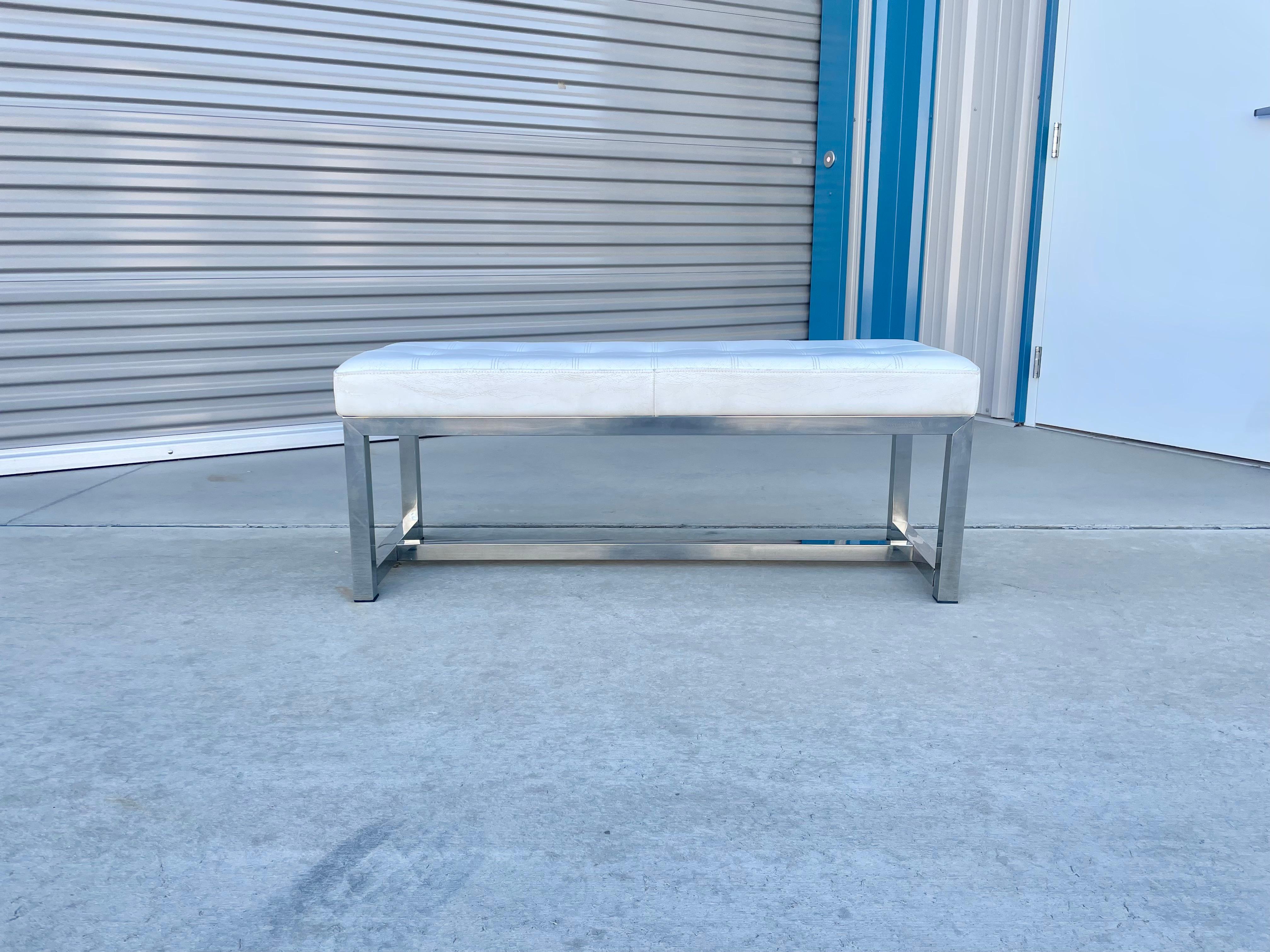 American Vintage Leather & Steel Bench For Sale