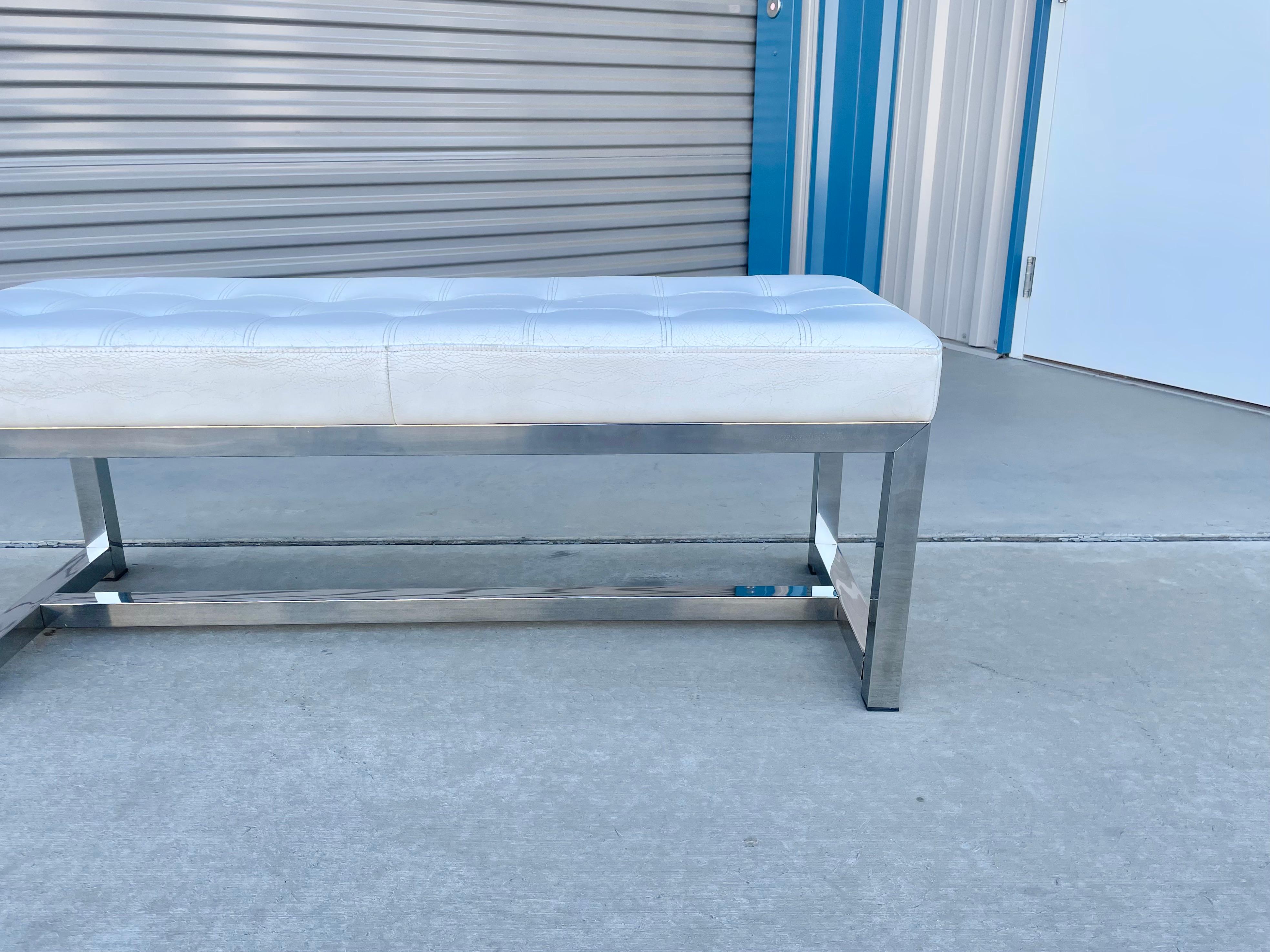Vintage Leather & Steel Bench In Good Condition For Sale In North Hollywood, CA