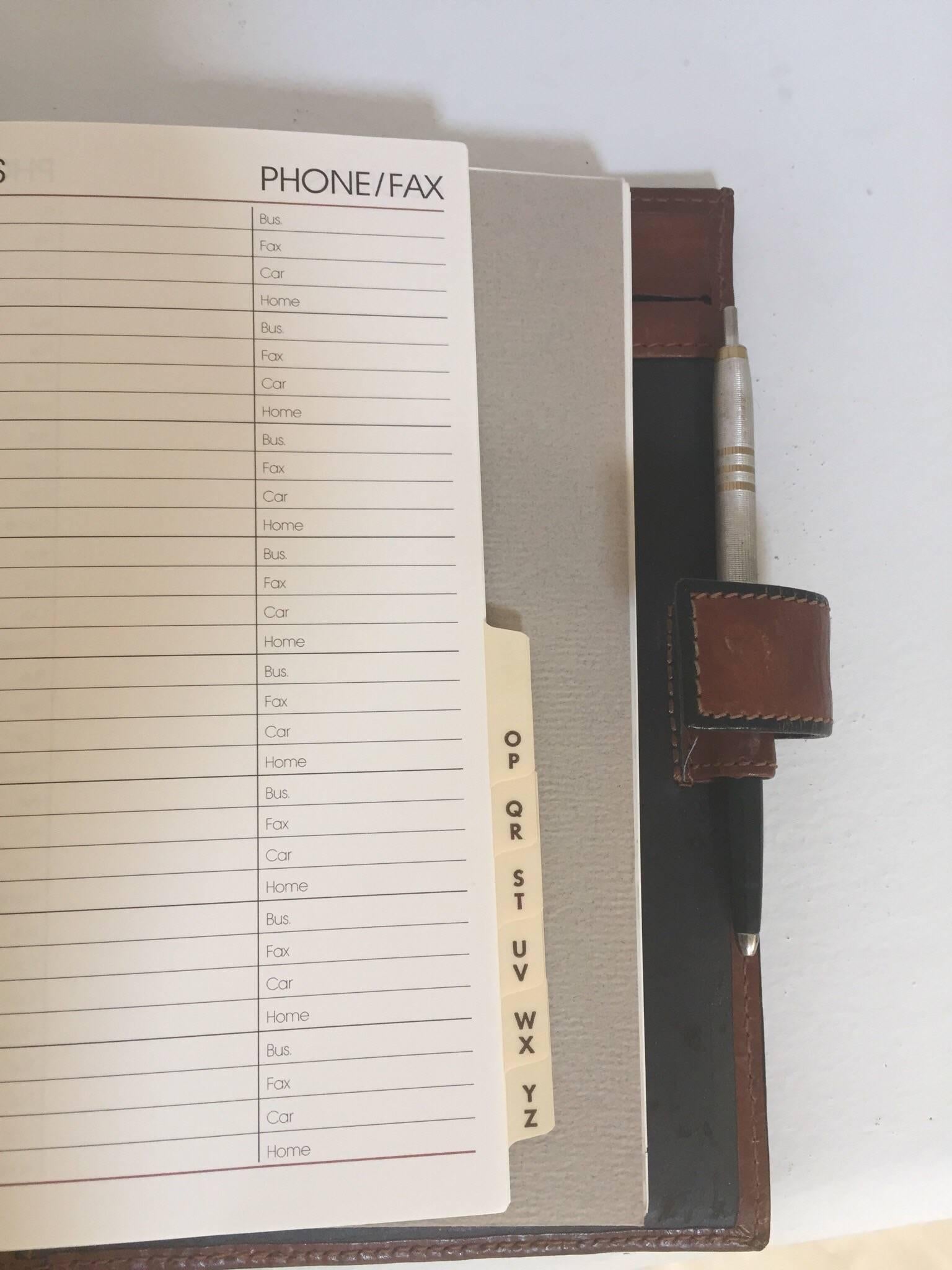Modern Vintage Leather Stitched Agenda Refillable by Tumi For Sale