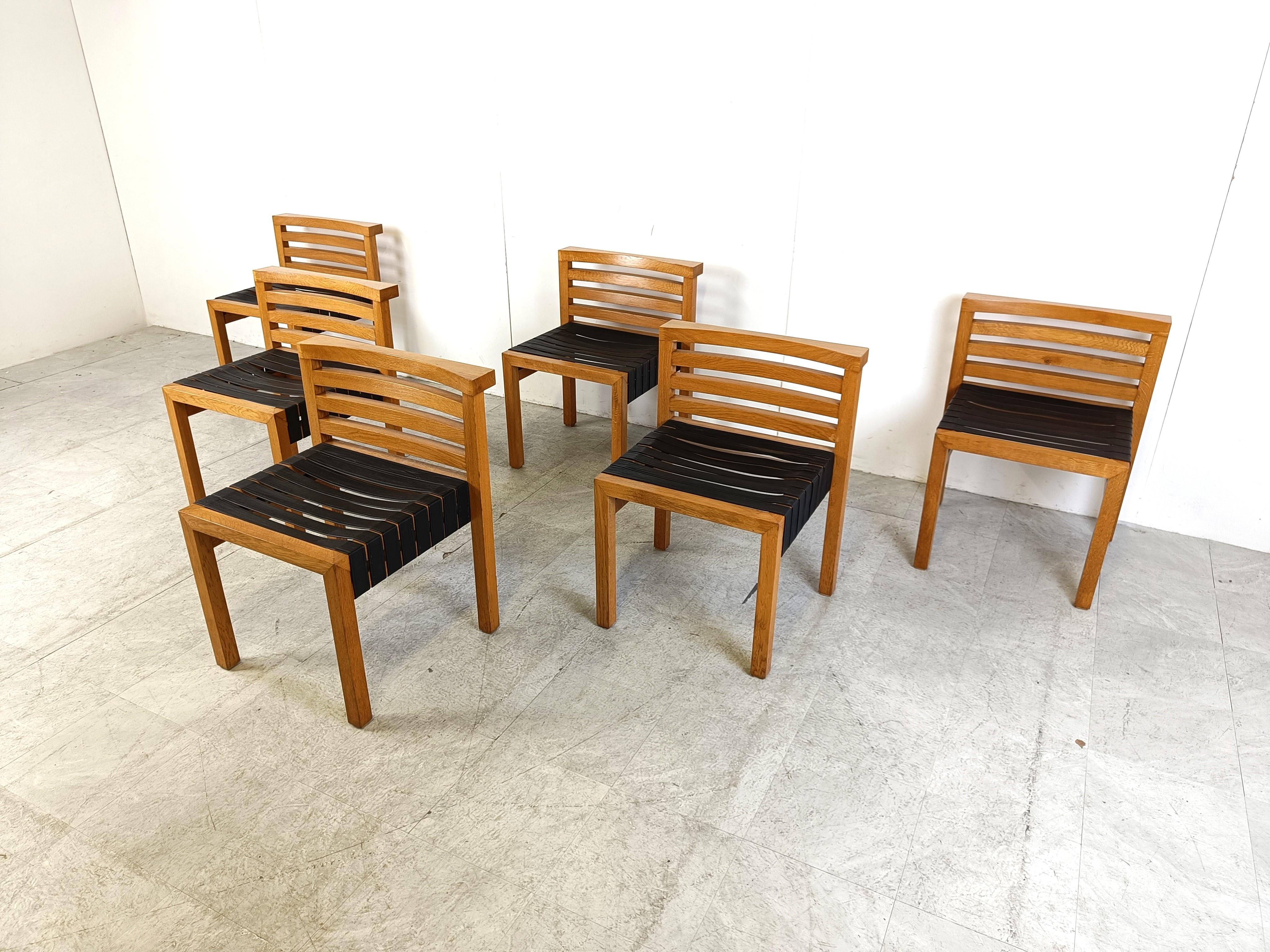 Vintage leather strap dining chairs, 1970s In Excellent Condition For Sale In HEVERLEE, BE