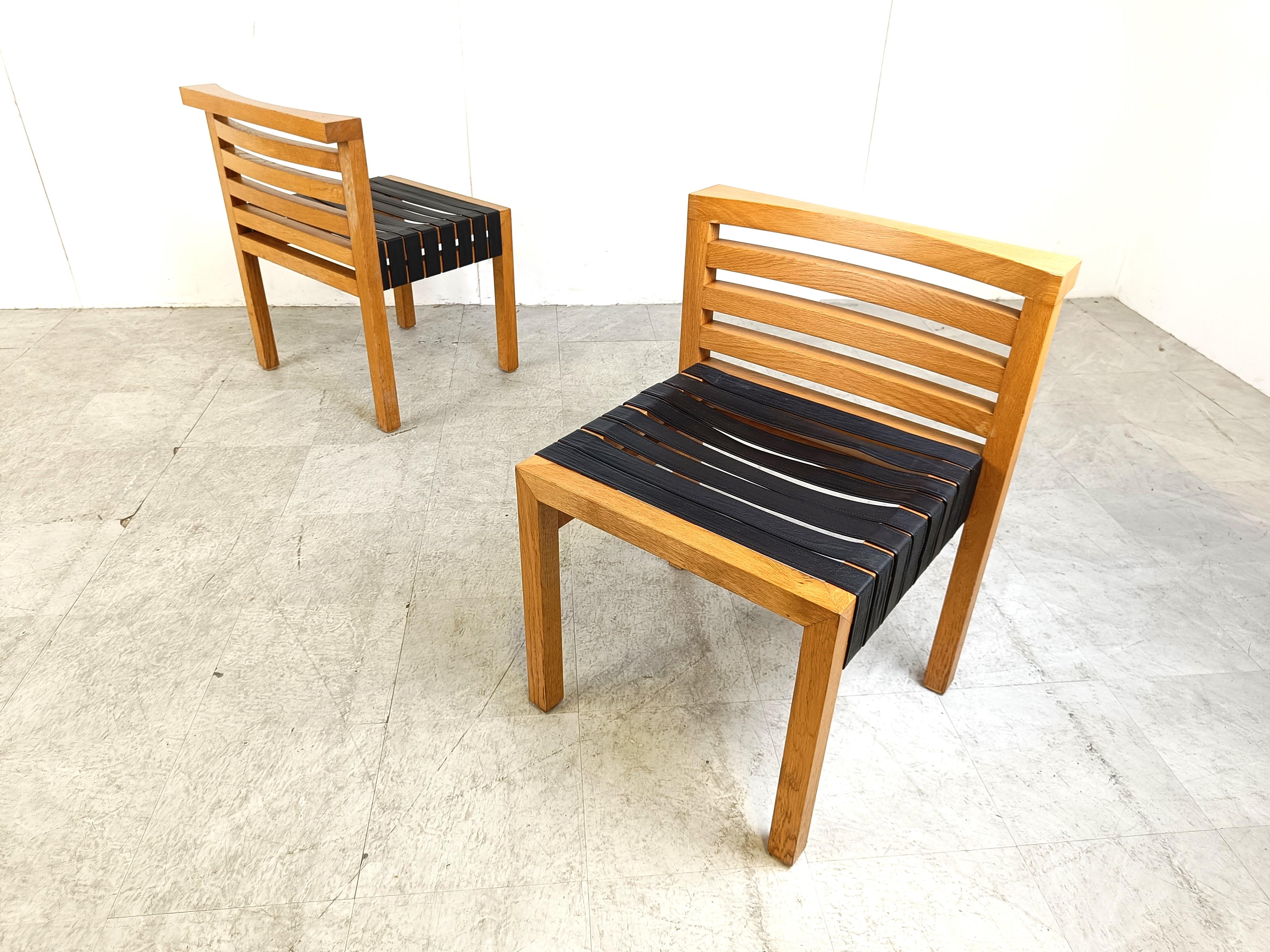 Vintage leather strap dining chairs, 1970s For Sale 1