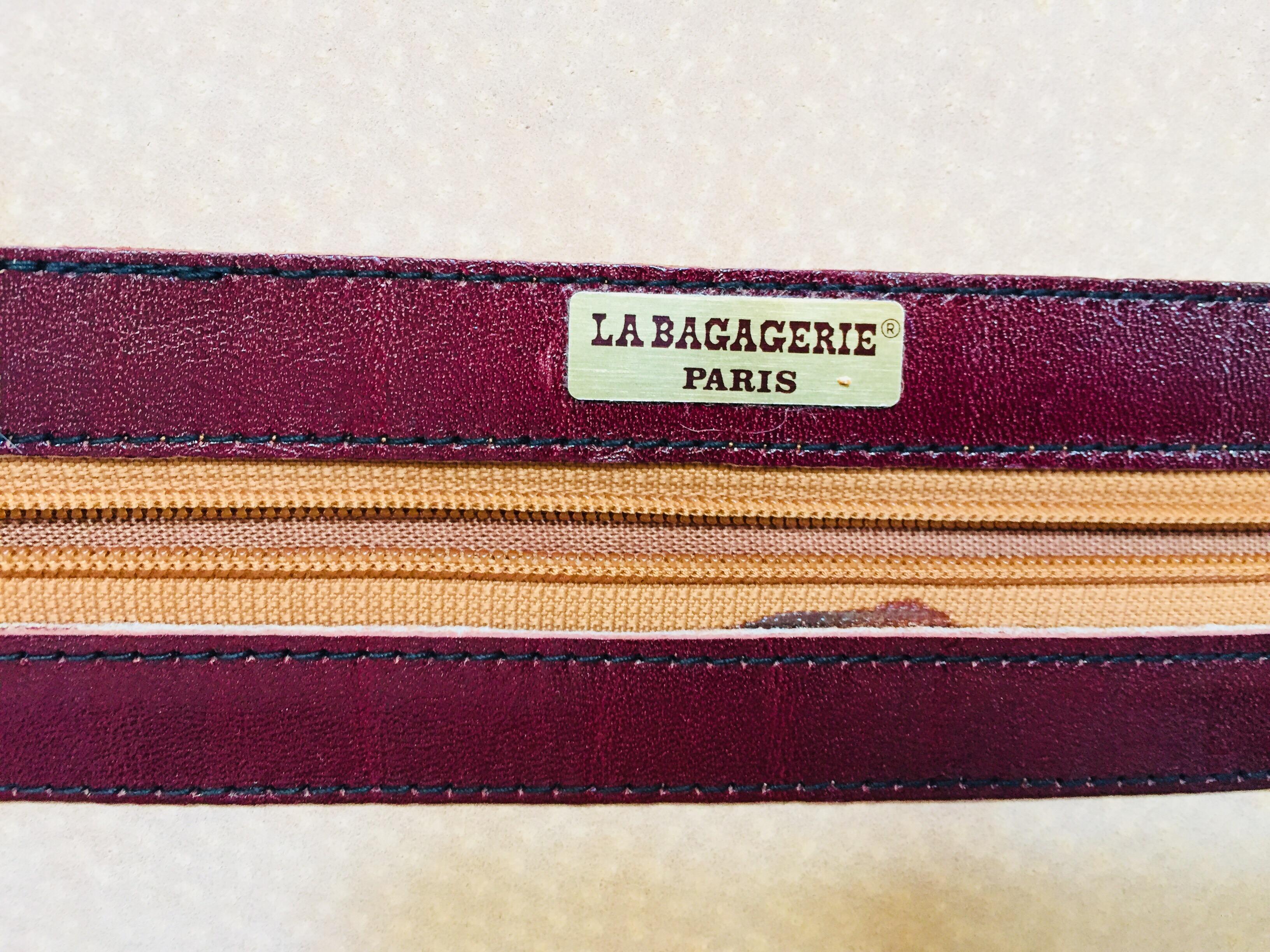 Vintage-Gepäcktasche aus Leder „La Bagagerie Paris“ in Burgunderrot und Bordeaux im Angebot 11