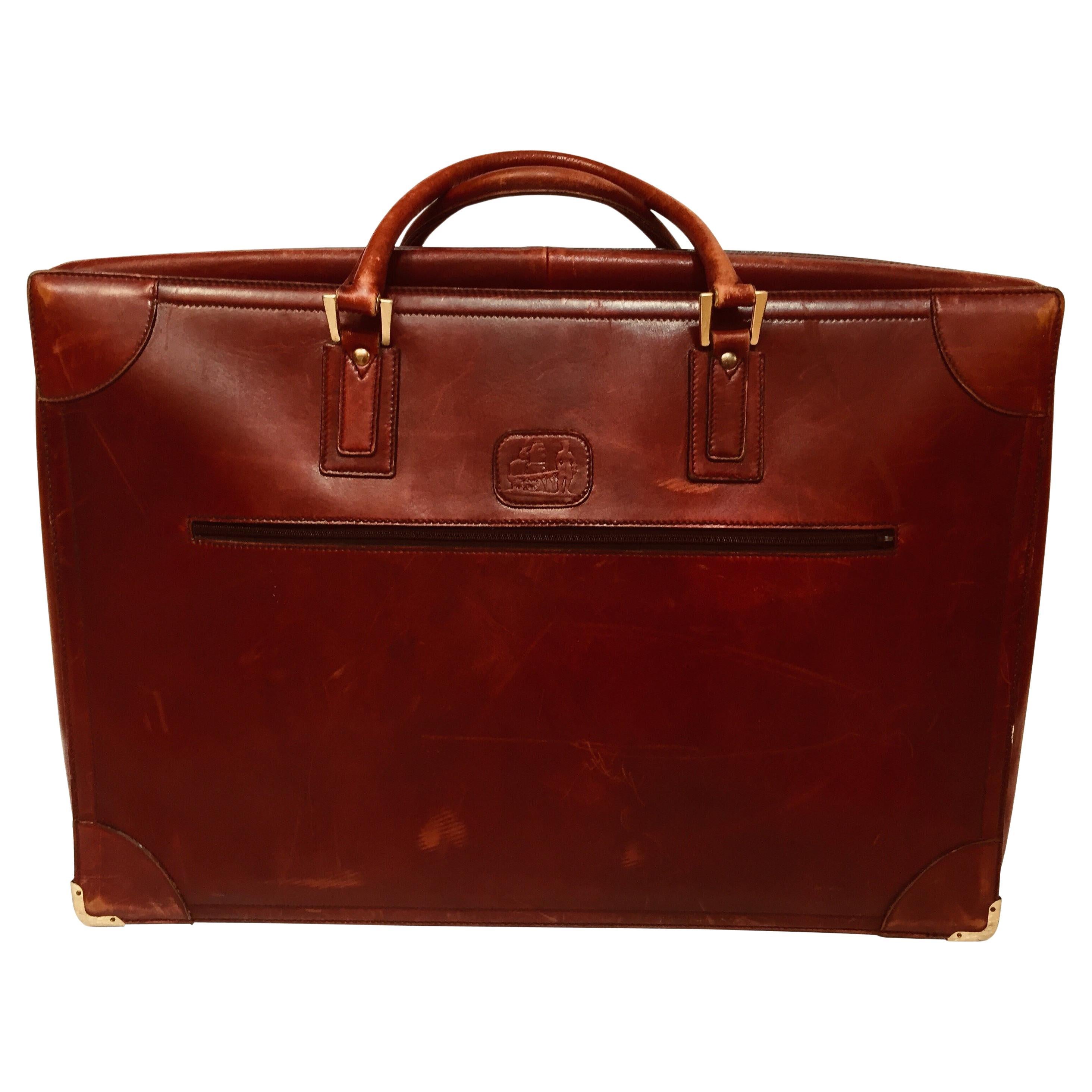 Vintage Leather Suitcase "La Bagagerie Paris" Burgundy Bordeaux Luggage For Sale