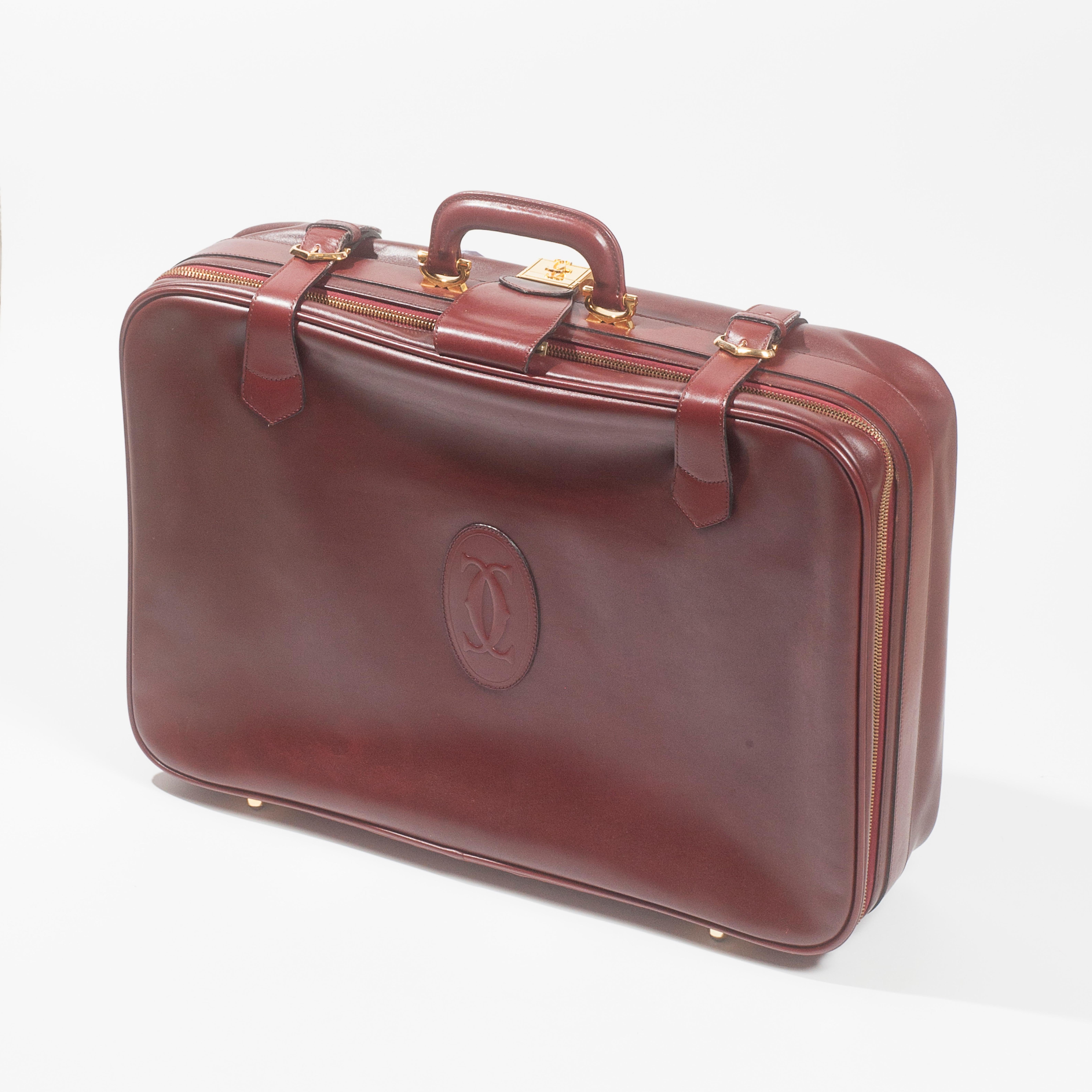 Les Must de Cartier Vintage Leather Suitcase Burgundy Bordeaux Luggage For Sale 5