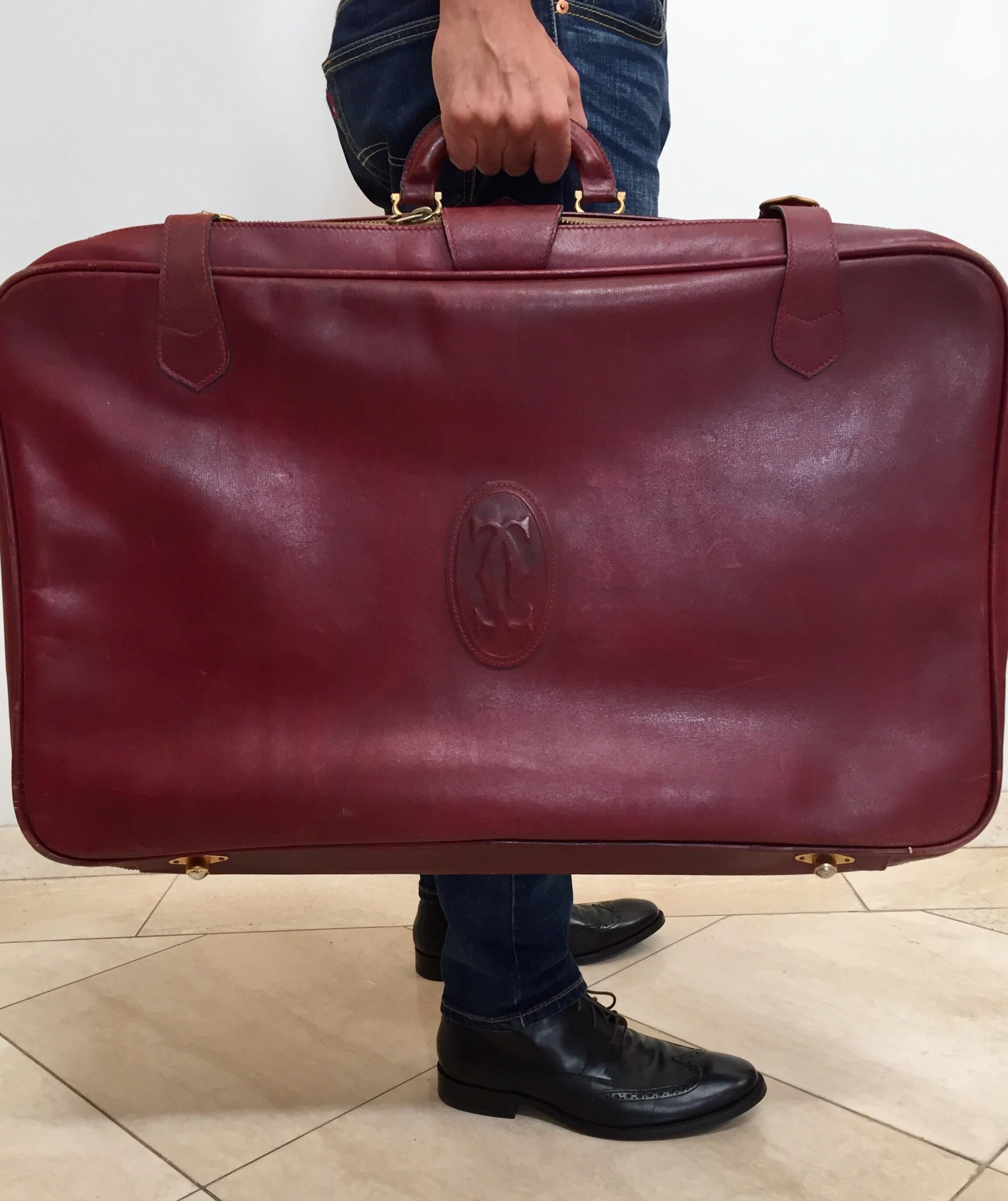 Les Must de Cartier Vintage Leather Suitcase Burgundy Bordeaux Luggage For Sale 6