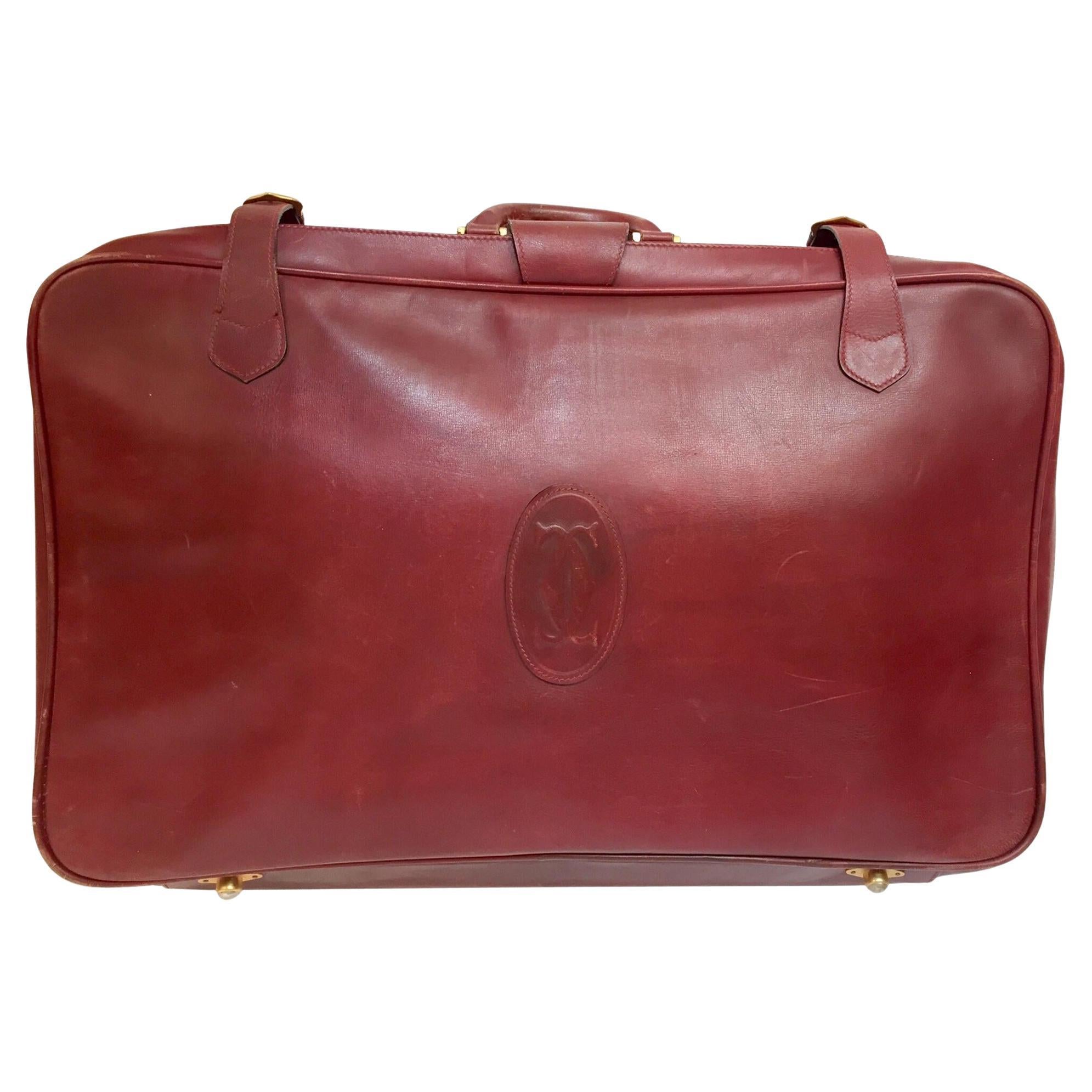 Les Must de Cartier Vintage Leather Suitcase Burgundy Bordeaux Luggage For Sale