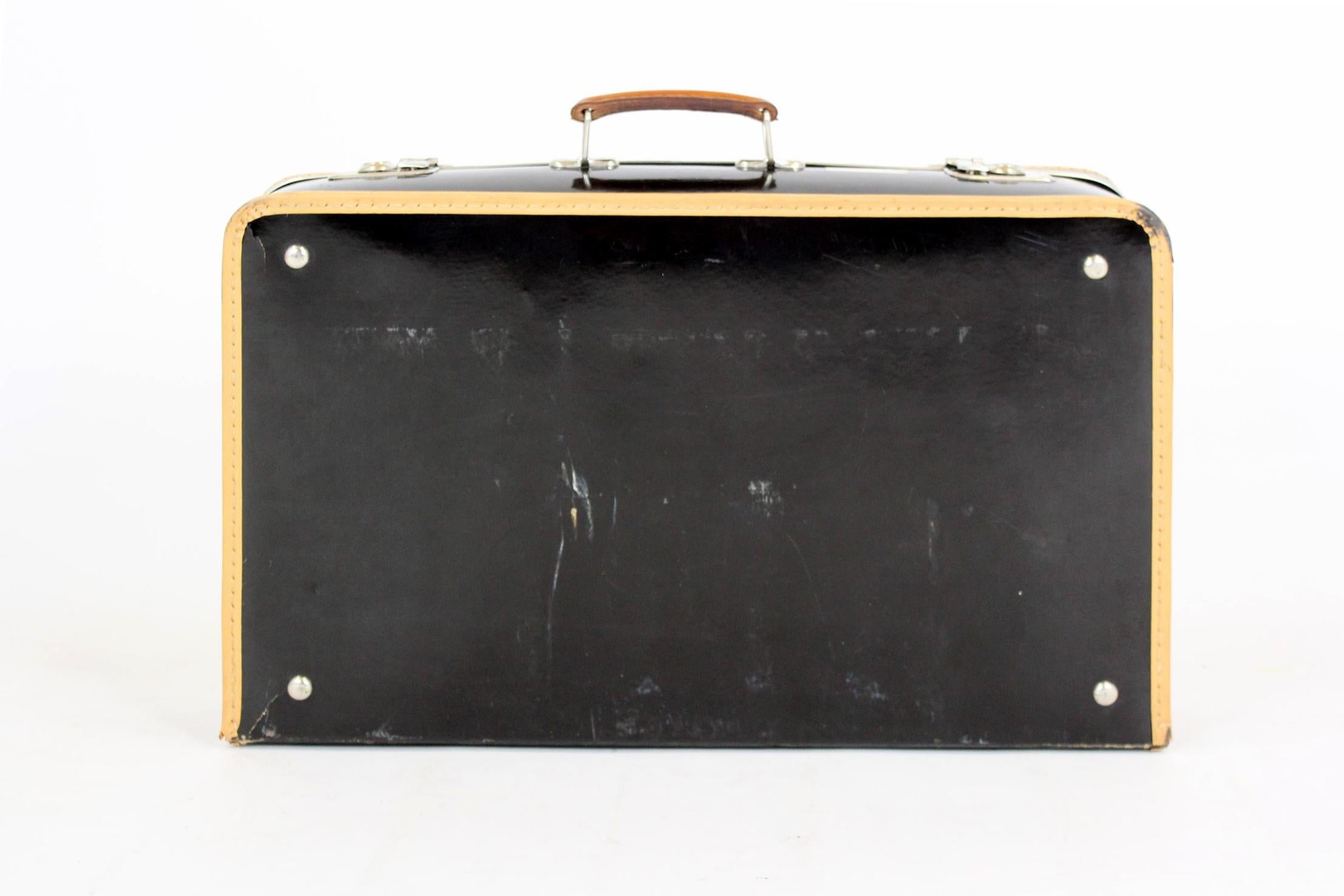 Vintage Leather Suitcase with Original Stickers, 1950s For Sale 8