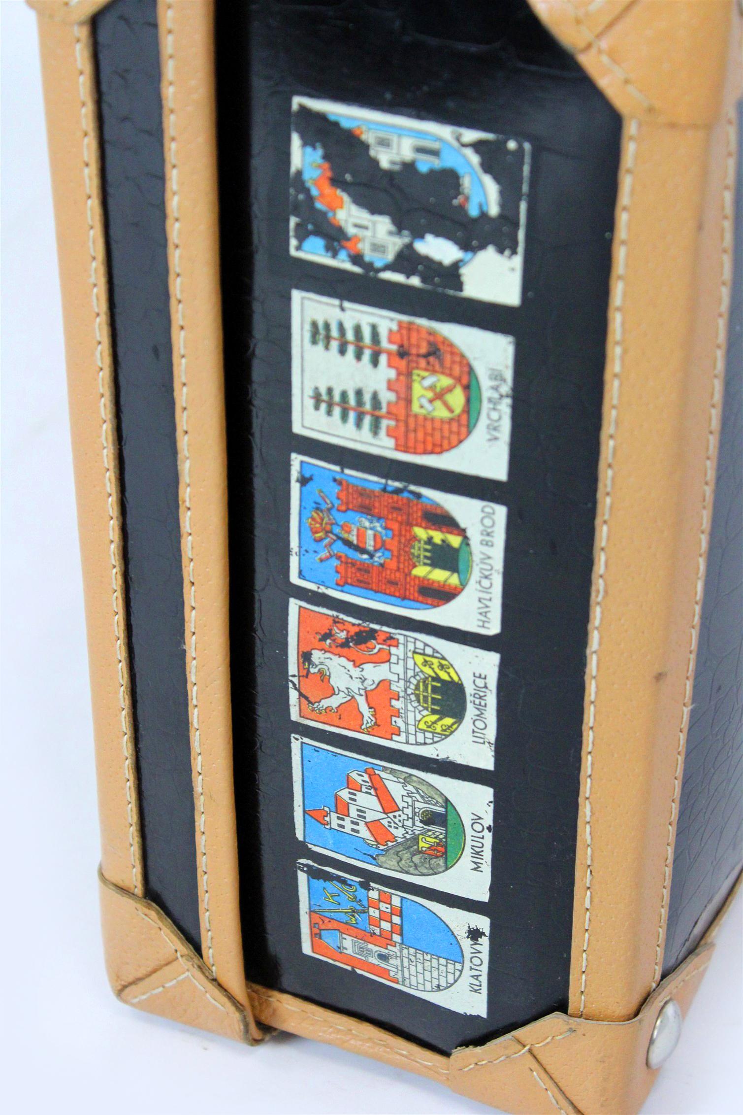 Vintage Leather Suitcase with Original Stickers, 1950s For Sale 9