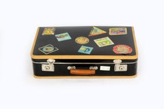 Vintage Leather Suitcase with Original Stickers, 1950s