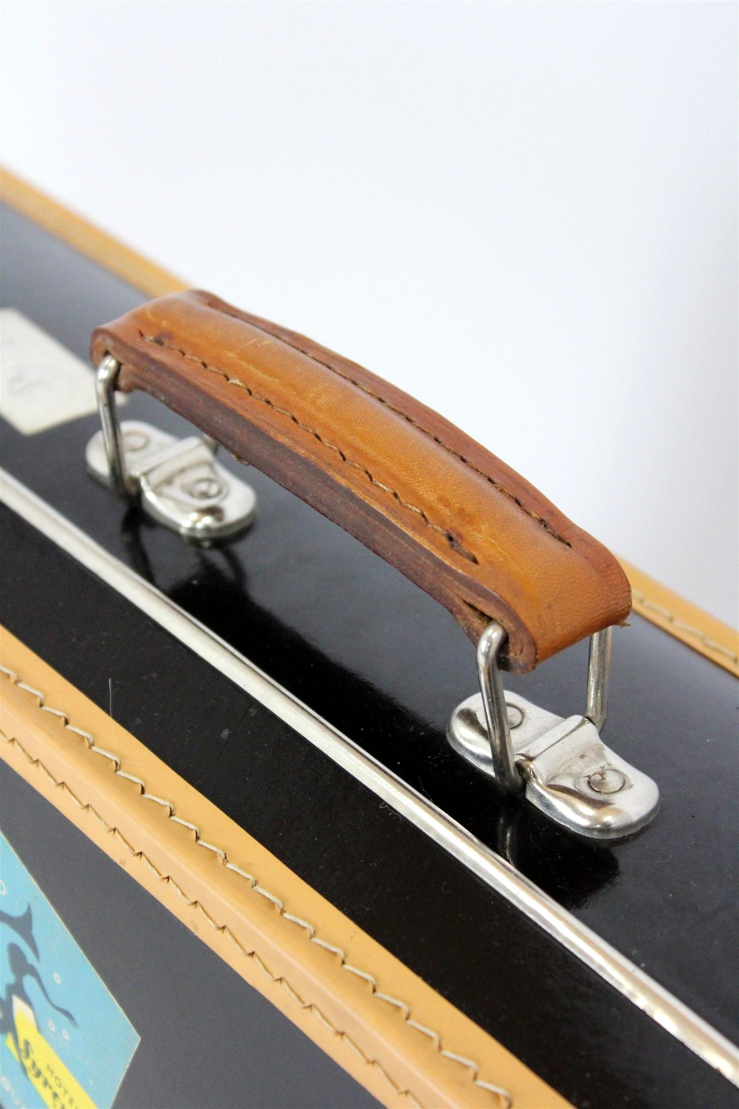 Vintage Leather Suitcase with Original Stickers, 1950s For Sale 1