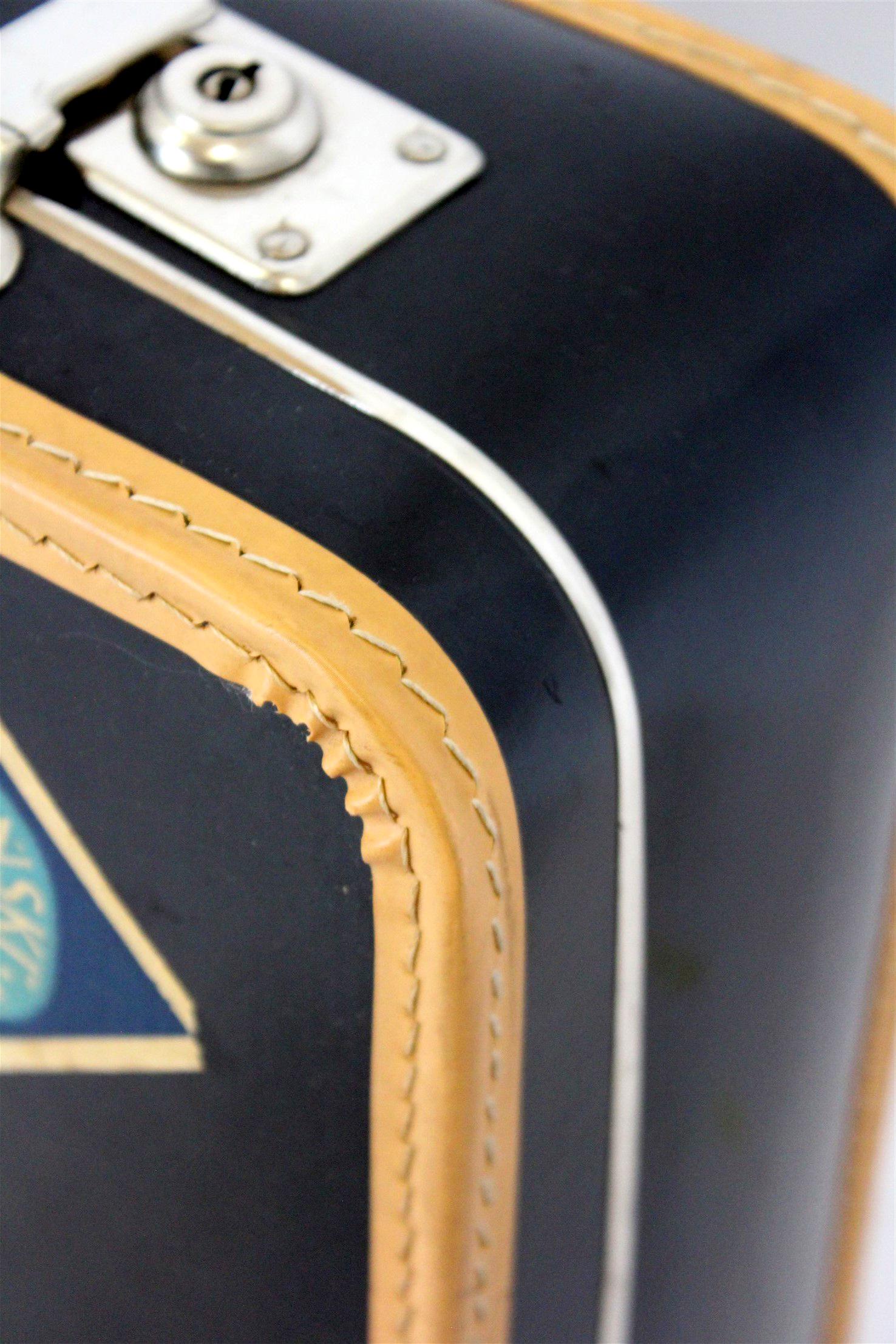Vintage Leather Suitcase with Original Stickers, 1950s For Sale 2