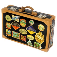 Retro Leather Suitcase with Original Stickers, 1950s