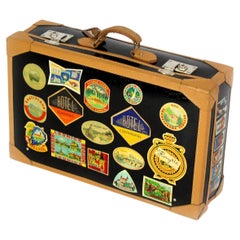 Vintage Leather Suitcase with Original Stickers, 1950s