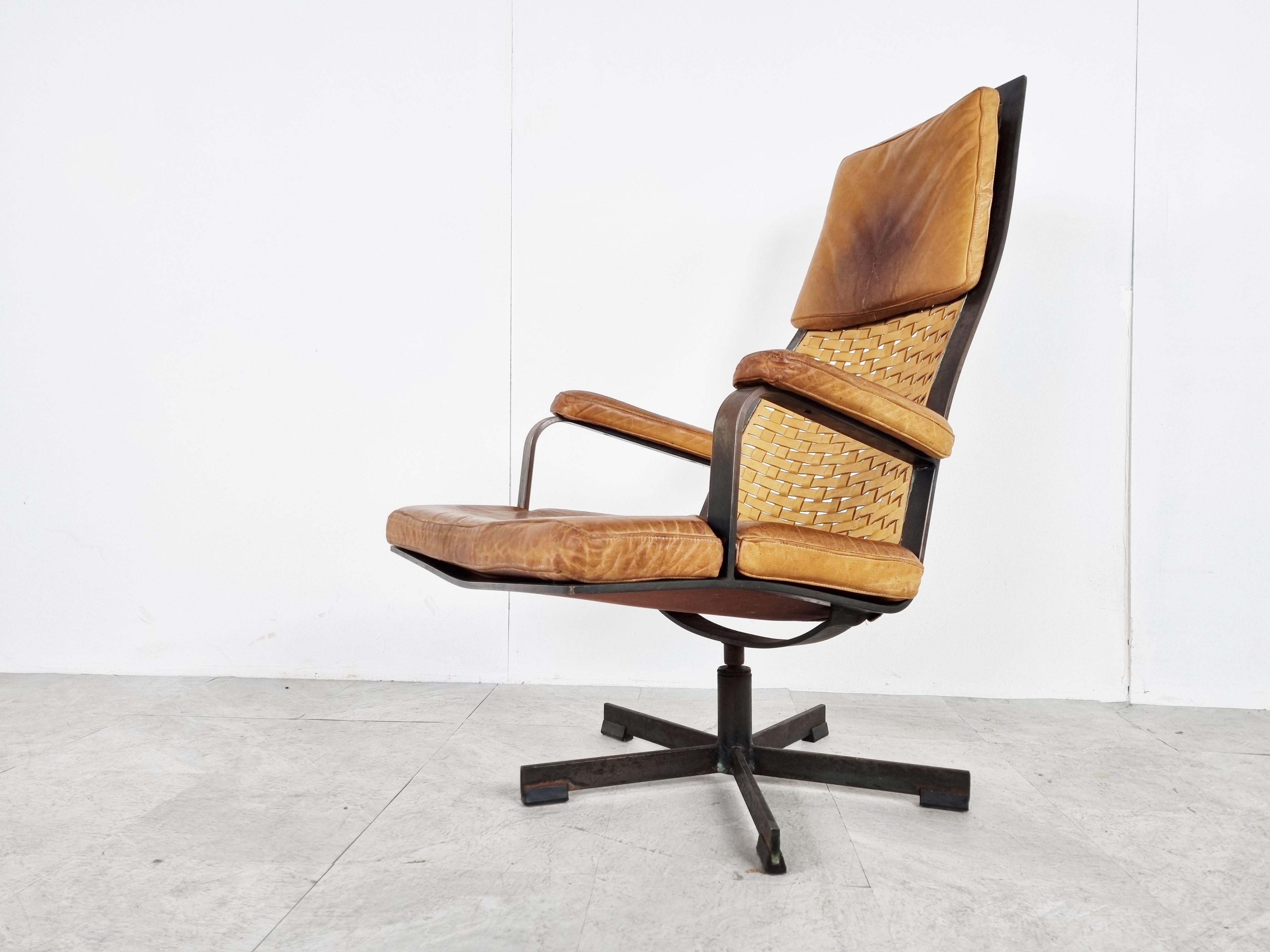 French Vintage Leather Swivel Chair, 1960s