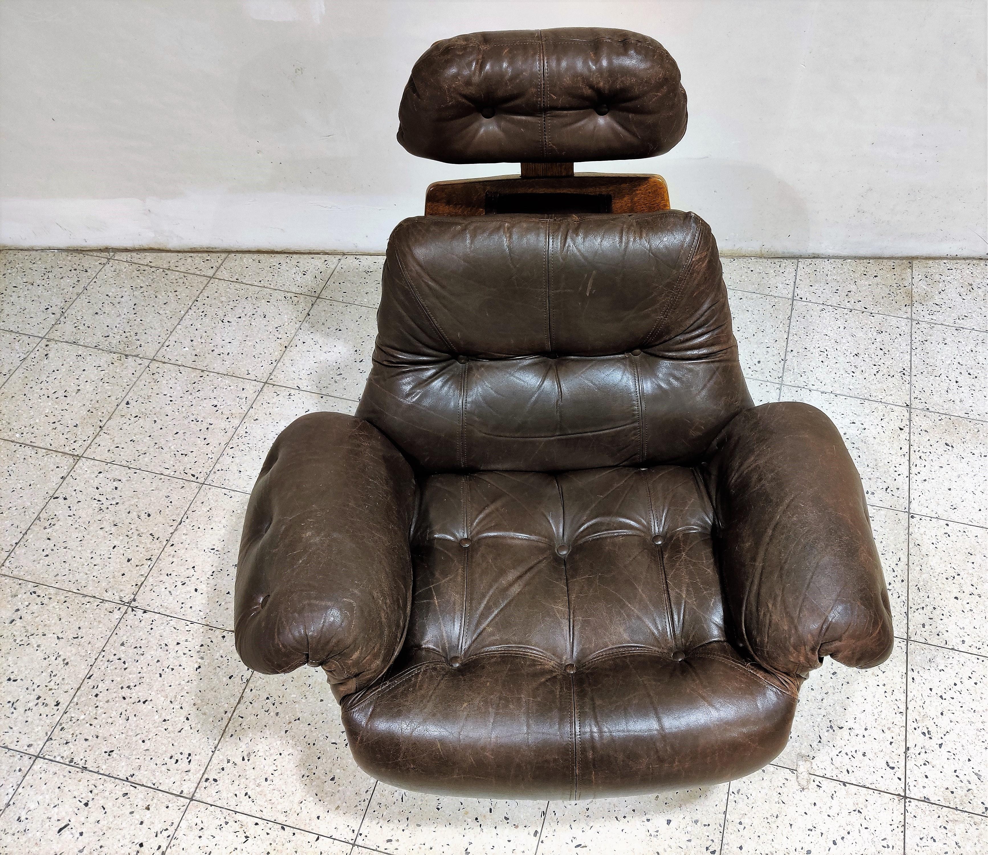 Danish Vintage Leather Swivel Chair, 1960s