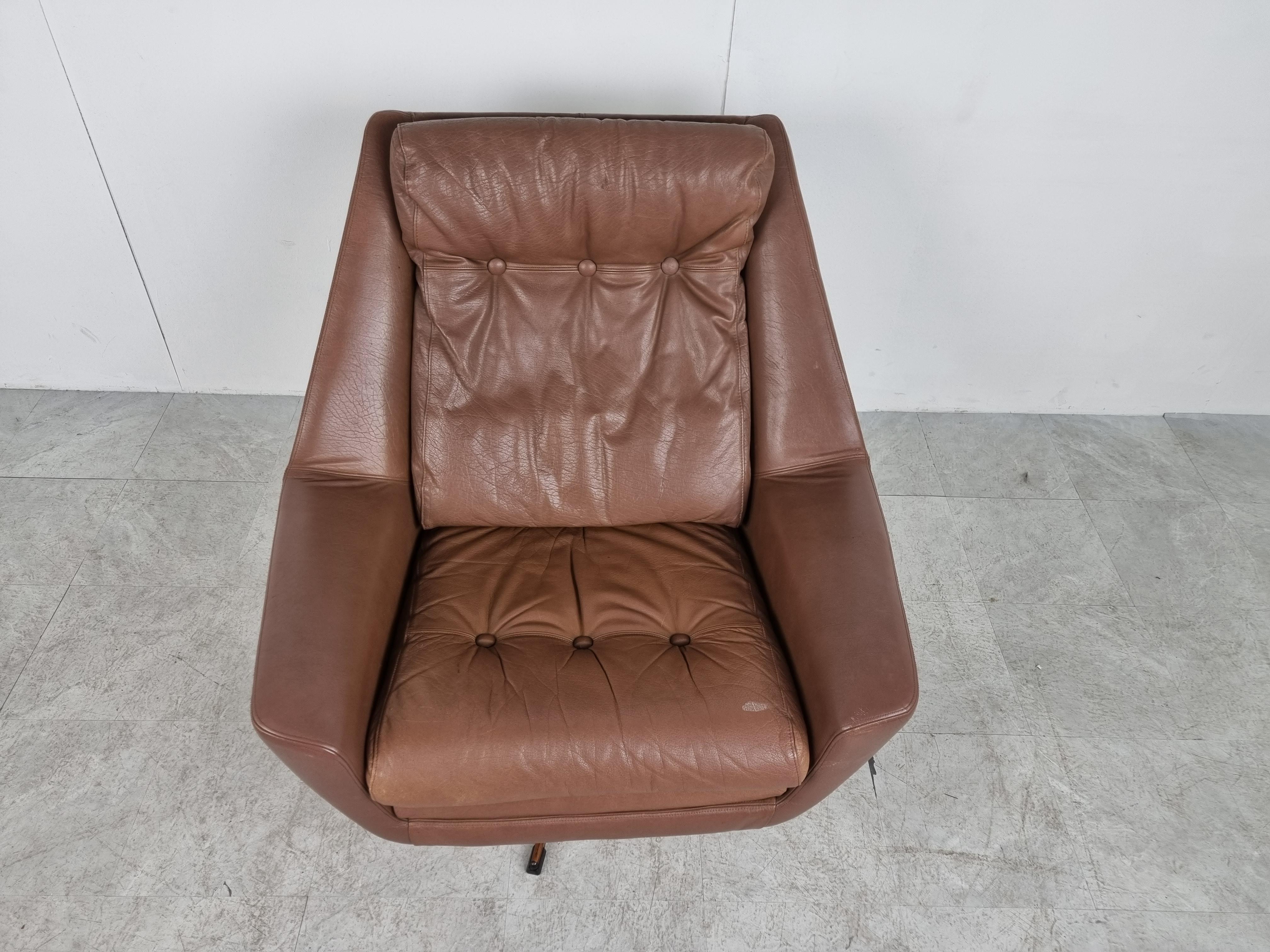 Late 20th Century Vintage leather swivel chair, 1970s