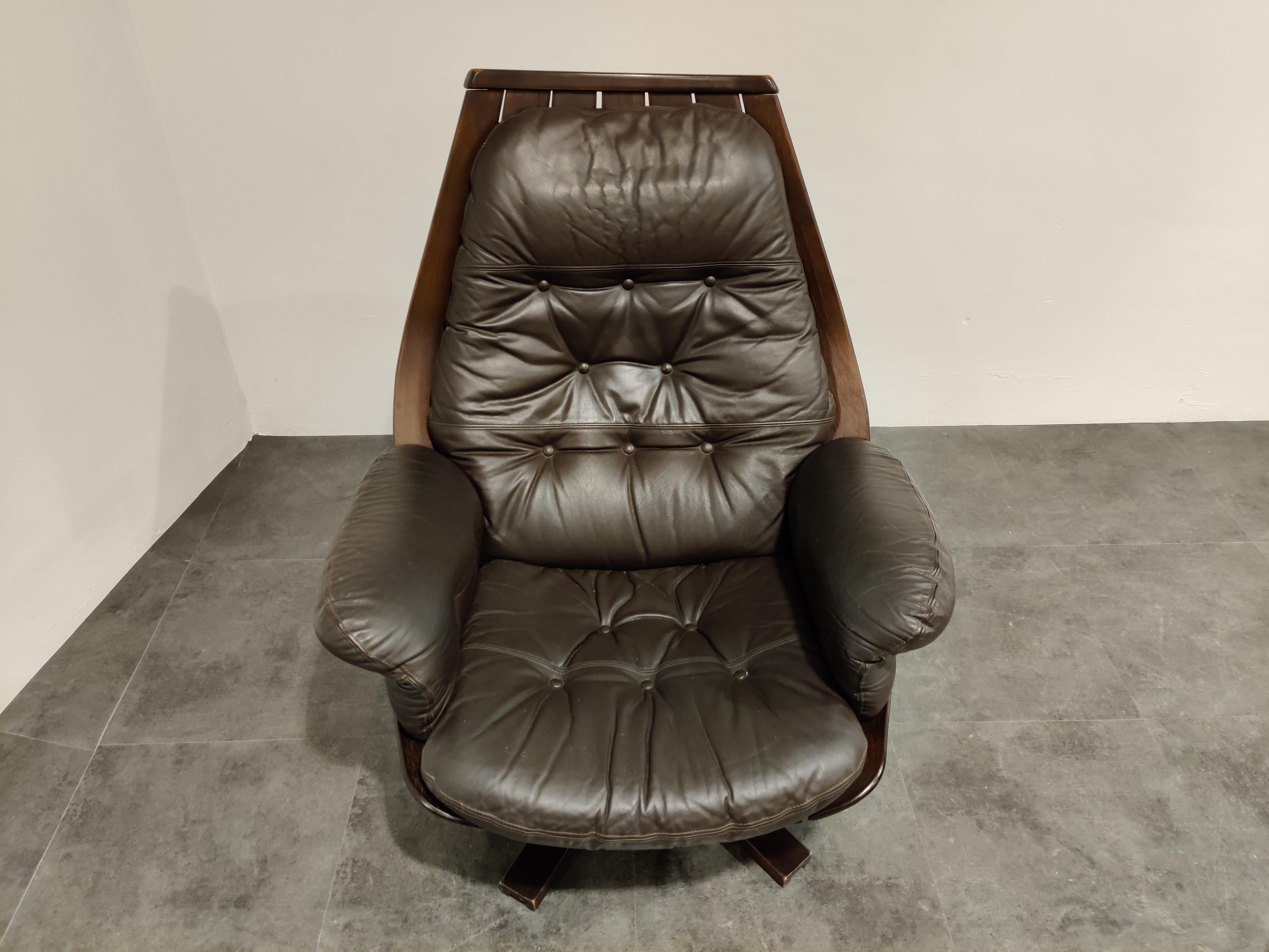 Vintage Leather Swivel Chair Attributed to Hans Brattrud, 1960s 1