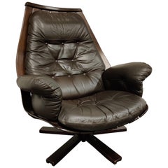 Vintage Leather Swivel Chair Attributed to Hans Brattrud, 1960s