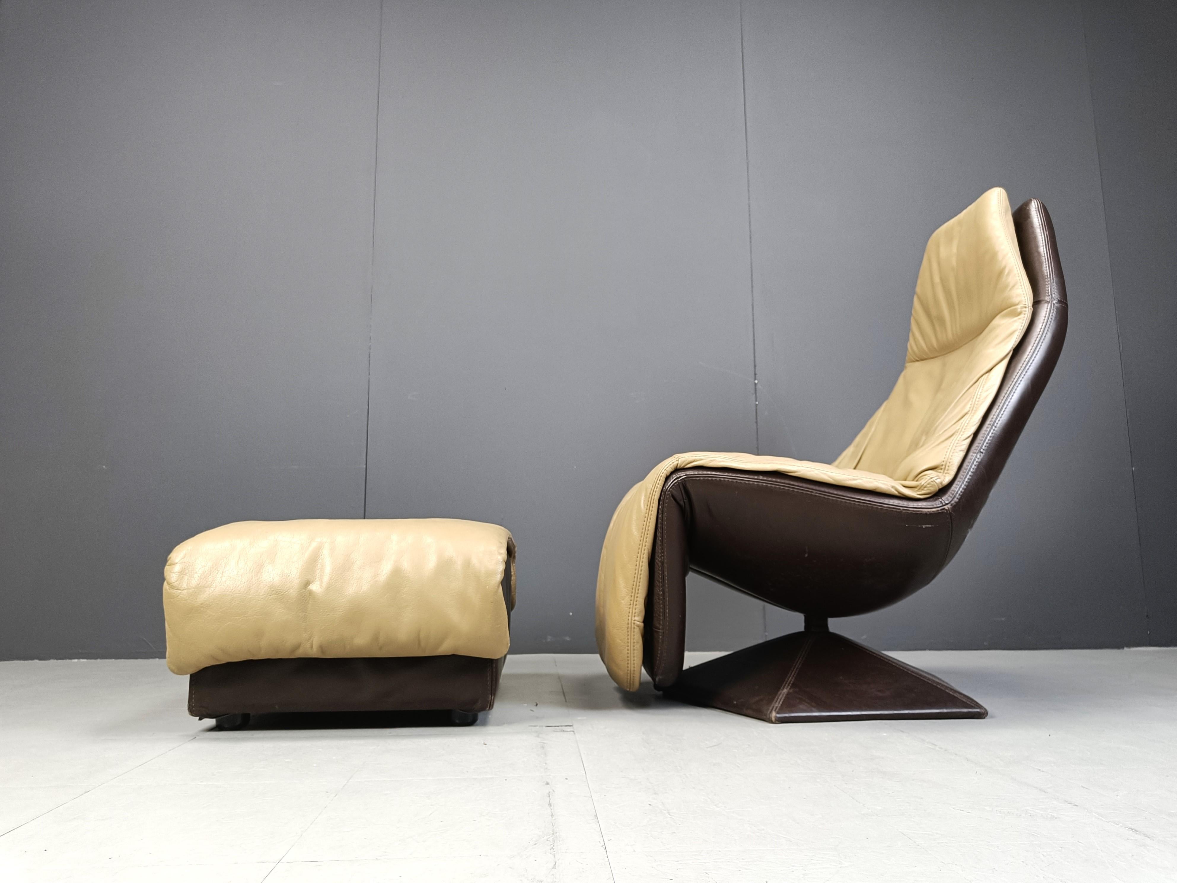 Late 20th Century Vintage leather swivel chair with ottoman, 1970s For Sale