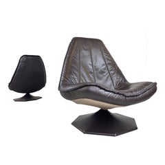 Vintage Leather Swivel Chairs, 1970s