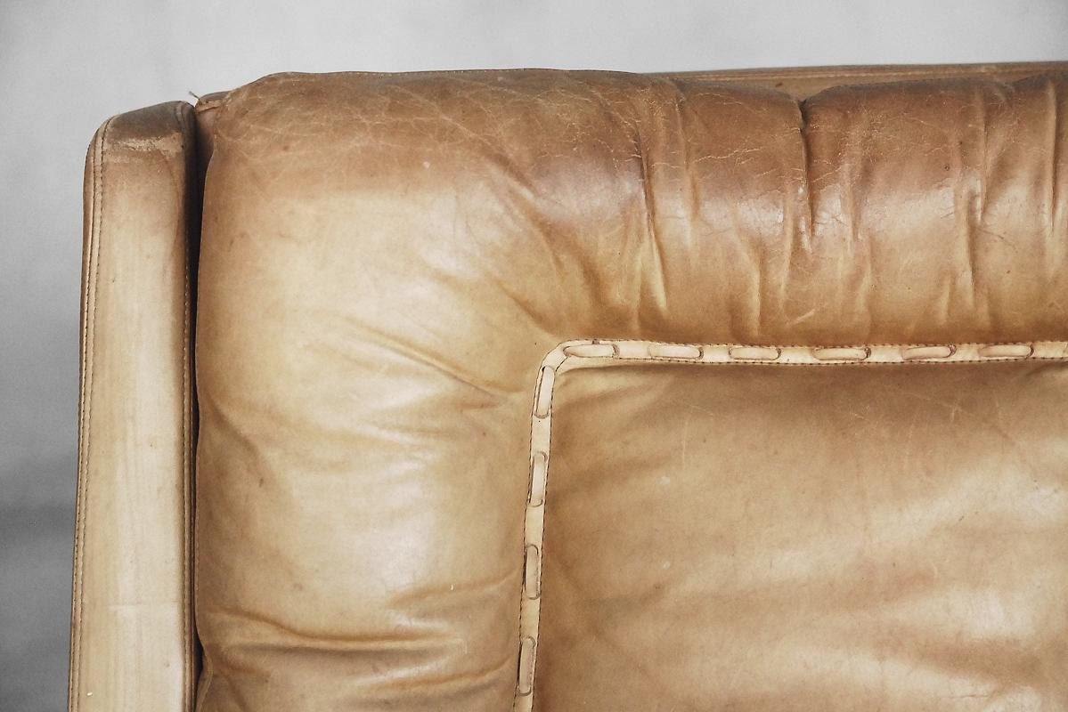 Set of Vintage Mid-Century Modern Brown Leather Swivel Chairs by Carl Straub In Good Condition For Sale In Warszawa, Mazowieckie