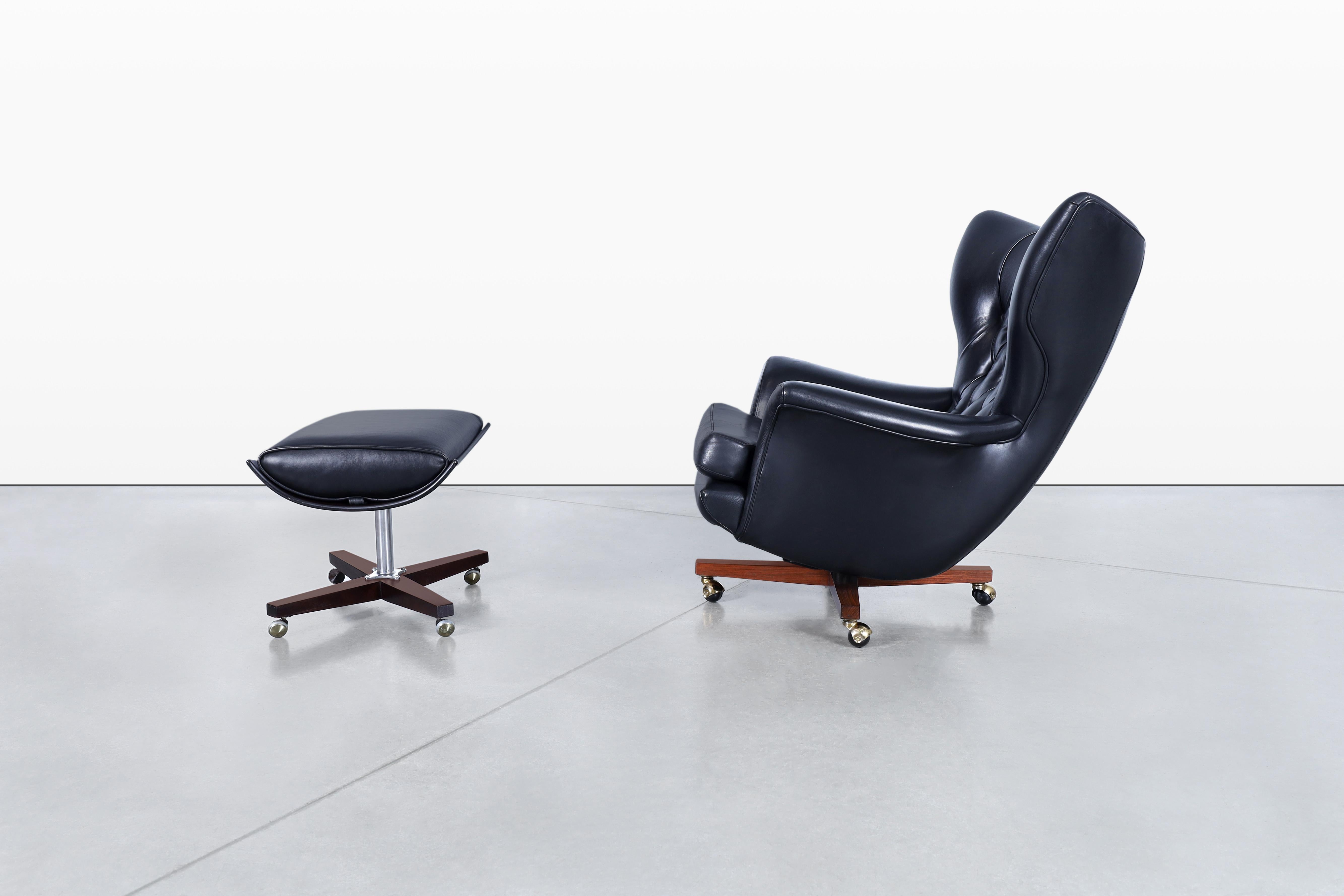 Mid-Century Modern Vintage Leather Swivel Lounge Chair and Ottoman by G-Plan For Sale