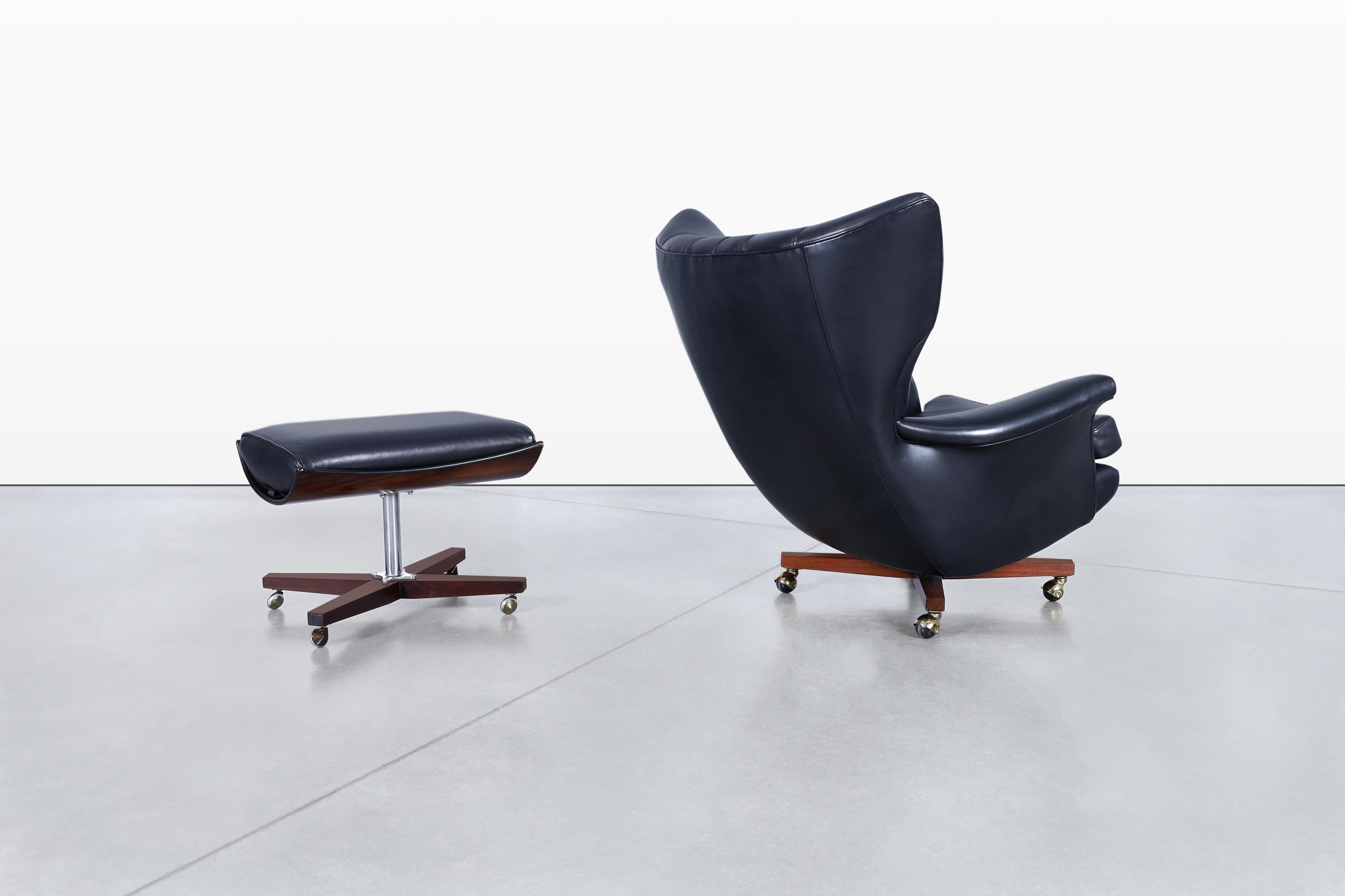 British Vintage Leather Swivel Lounge Chair and Ottoman by G-Plan For Sale
