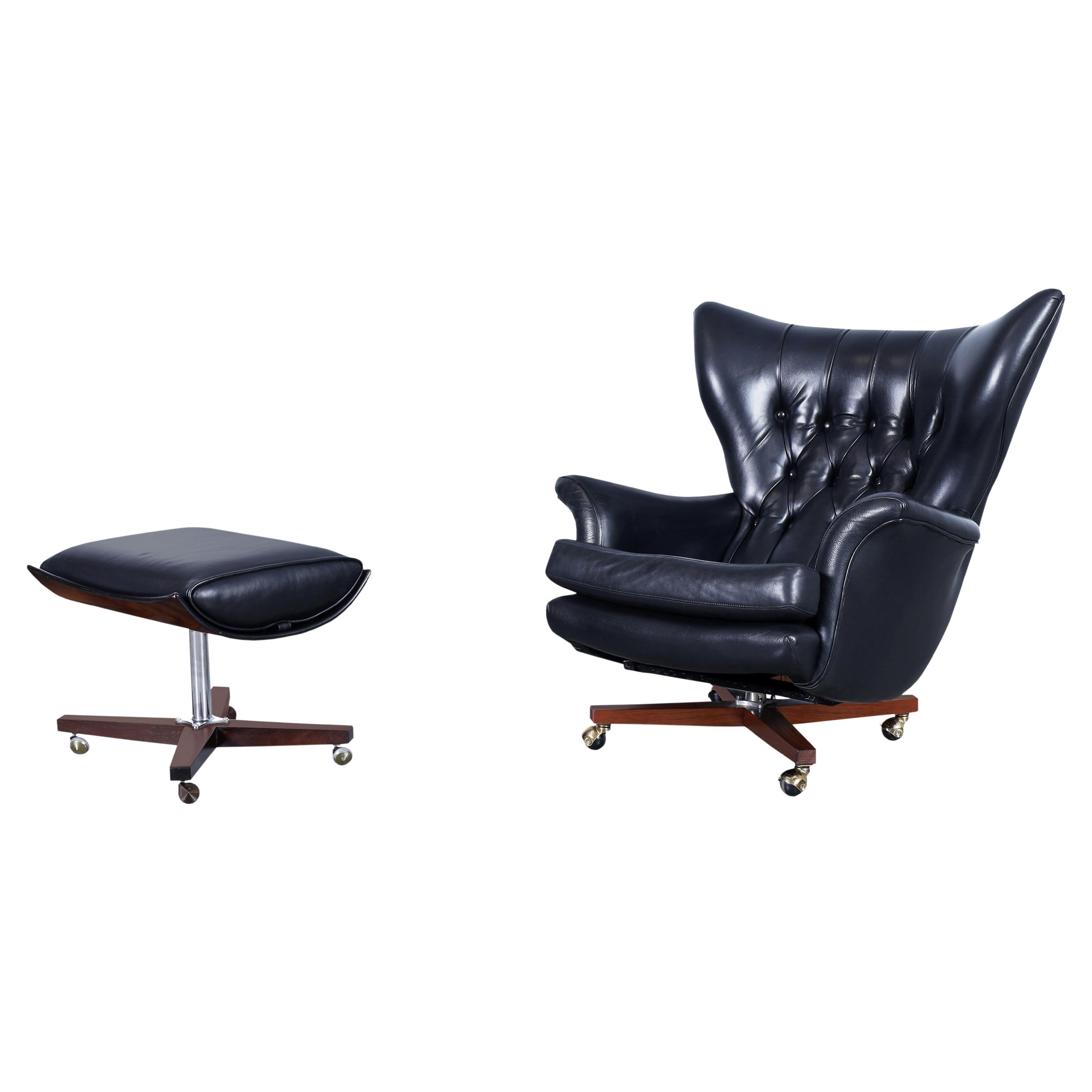 Vintage Leather Swivel Lounge Chair and Ottoman by G-Plan