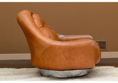 Vintage Leather Swivel Lounge Chair Attributed To Guido Faleschini For Mariani