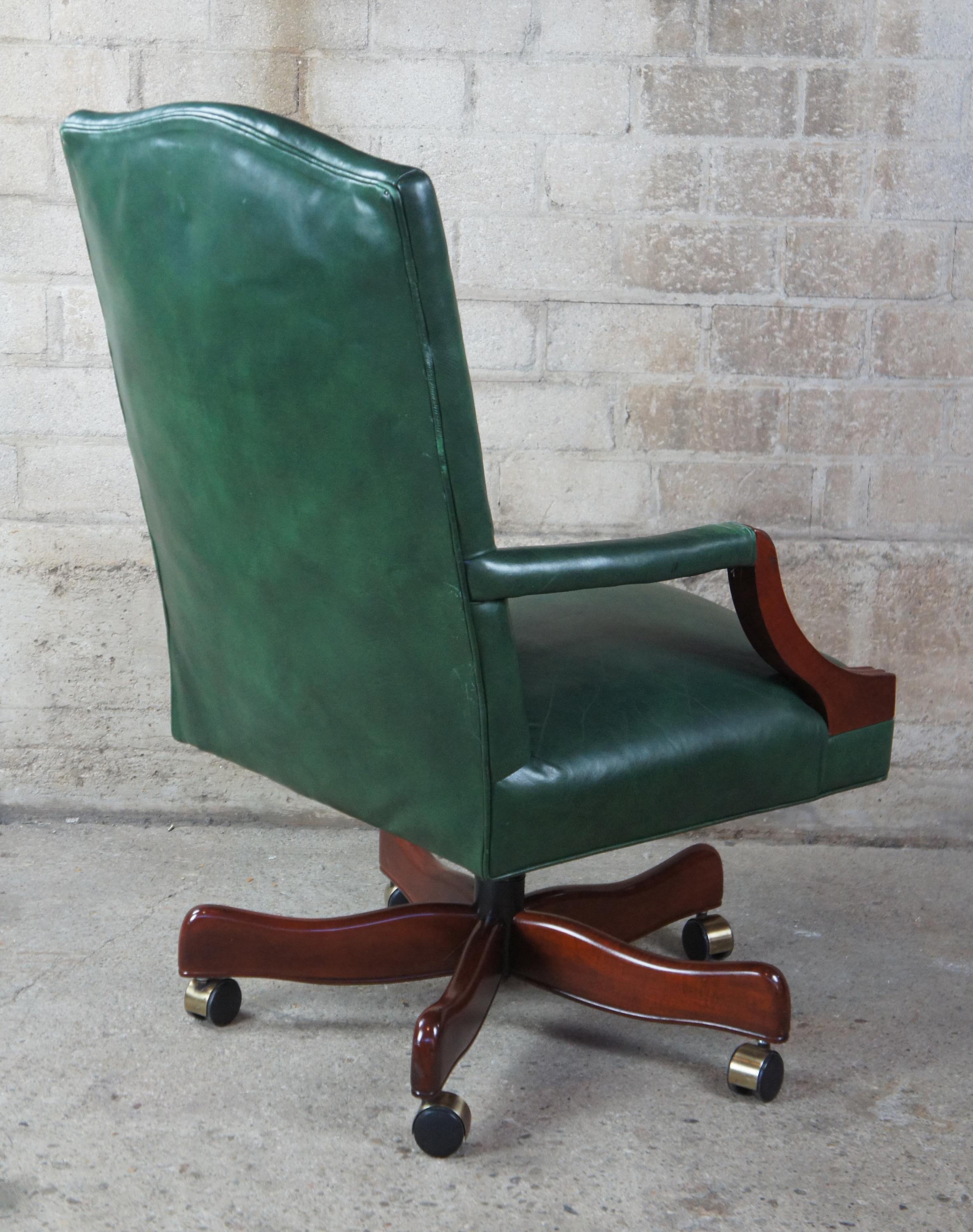 Late 20th Century Vintage Leather Swivel Reclining Rolling Executive Desk Office Library Armchair