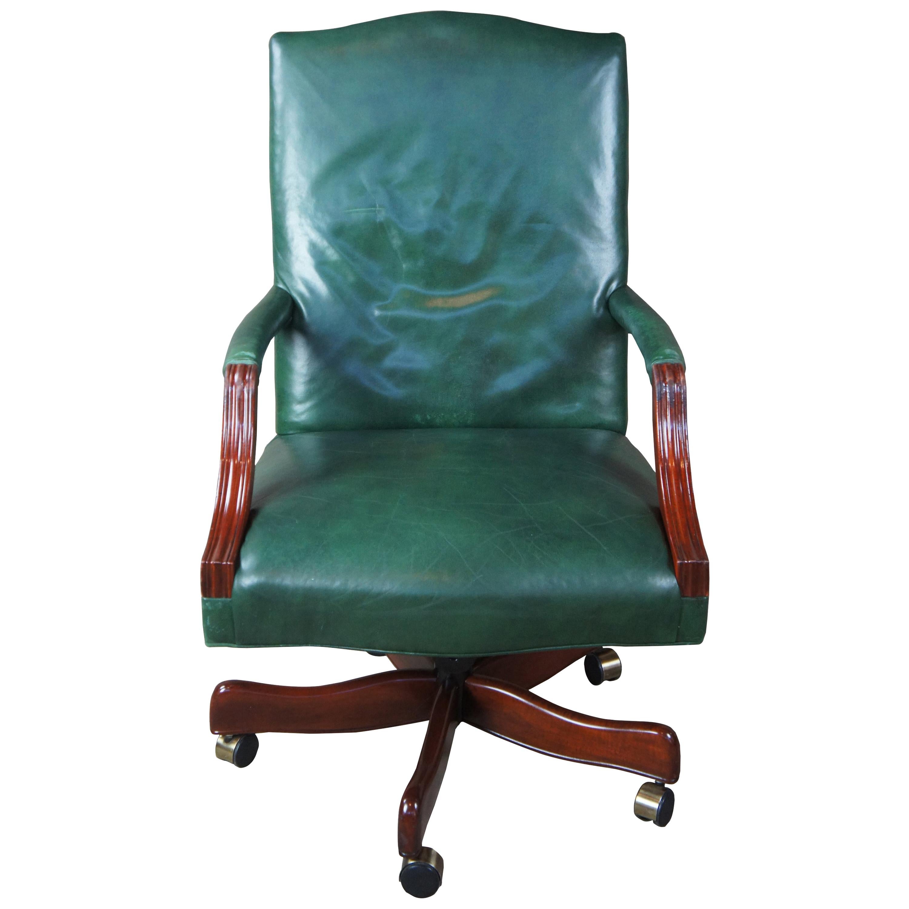 Vintage Leather Swivel Reclining Rolling Executive Desk Office Library Armchair