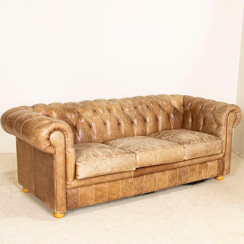 The unique appeal of vintage leather over something new is difficult to describe, but it is the aged patina that comes slowly over time that creates the depth of character in a wonderful leather sofa such as this one. Add this to the classic style