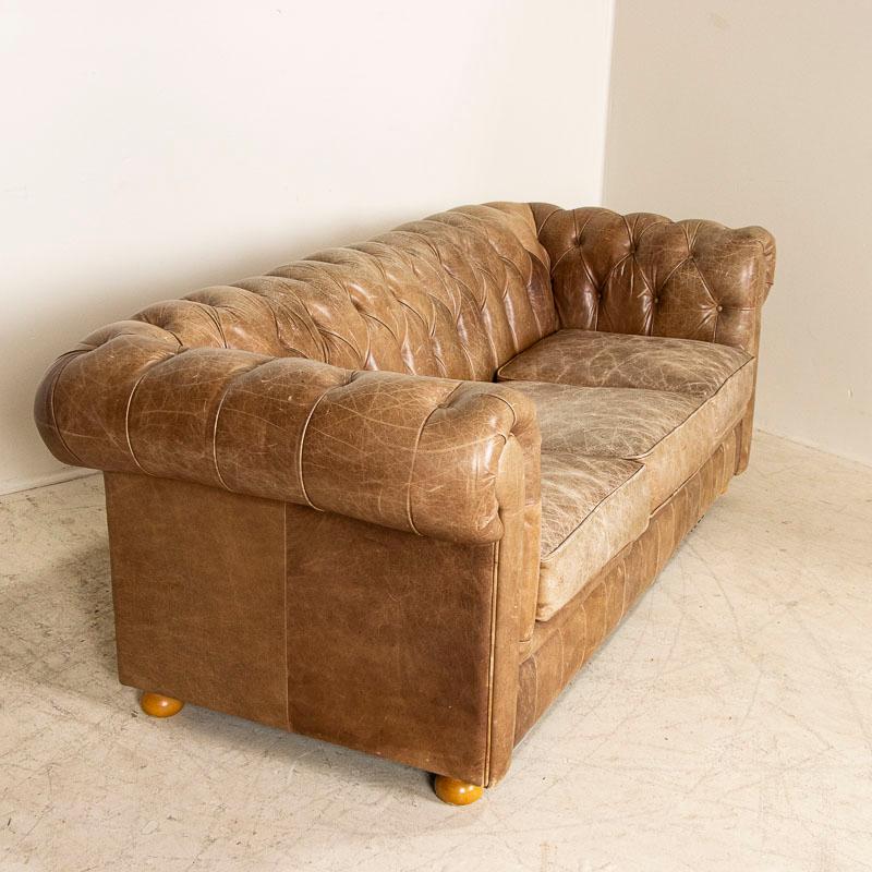 20th Century Vintage Leather Three Seat Chesterfield Sofa from England