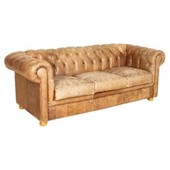 Vintage Leather Three Seat Chesterfield Sofa from England