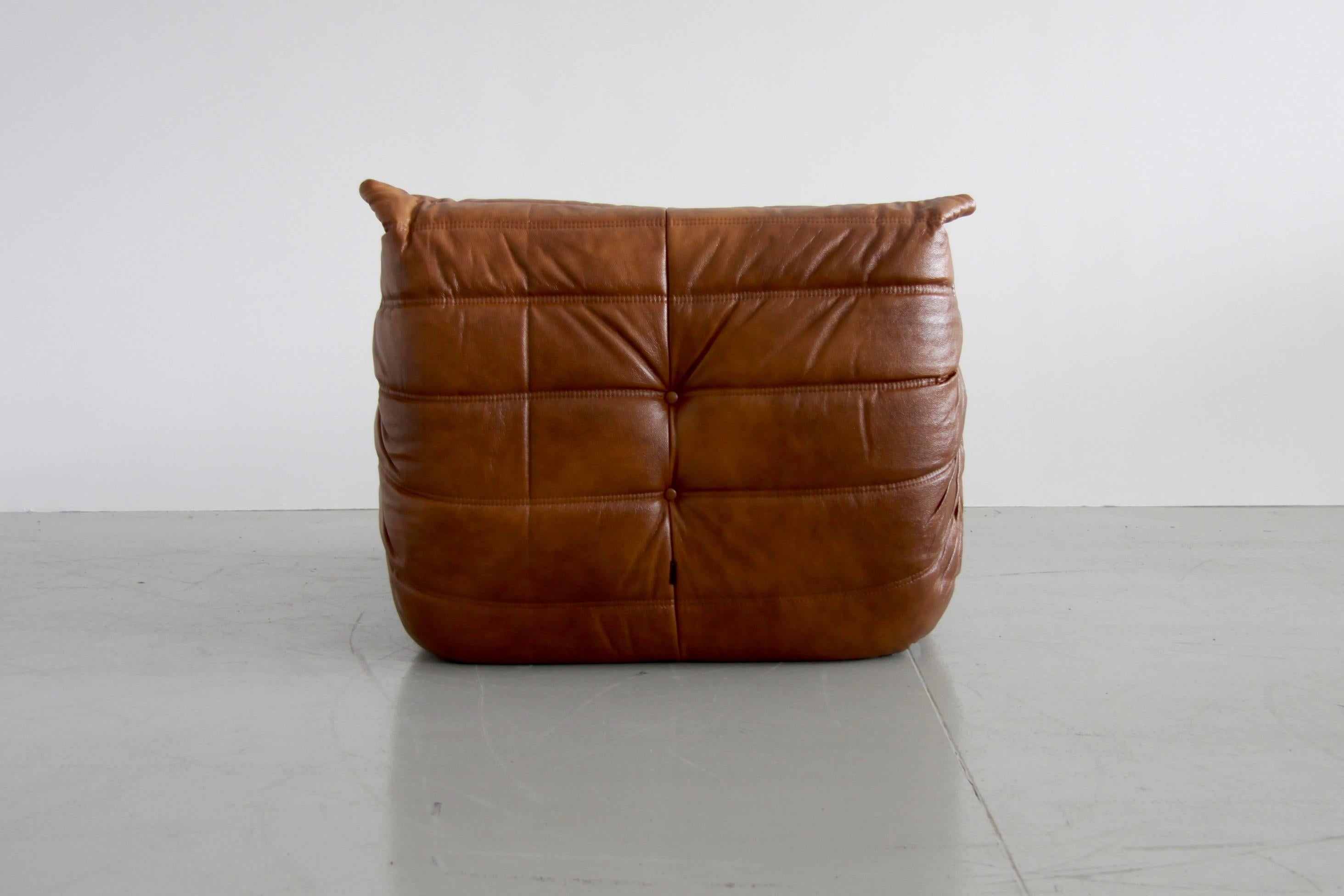 Vintage Leather Togo Sofa Set by Michel Ducaroy for Ligne Roset, Set of Five 9