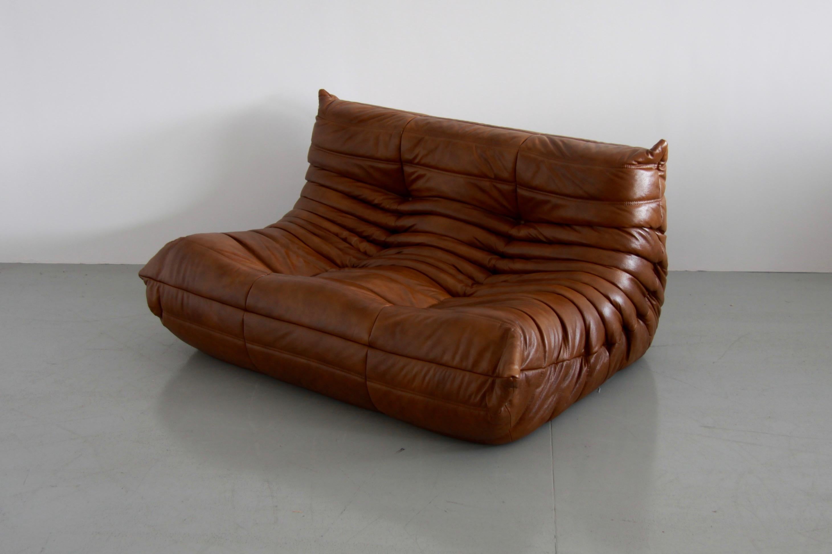 Vintage Leather Togo Sofa Set by Michel Ducaroy for Ligne Roset, Set of Five 1