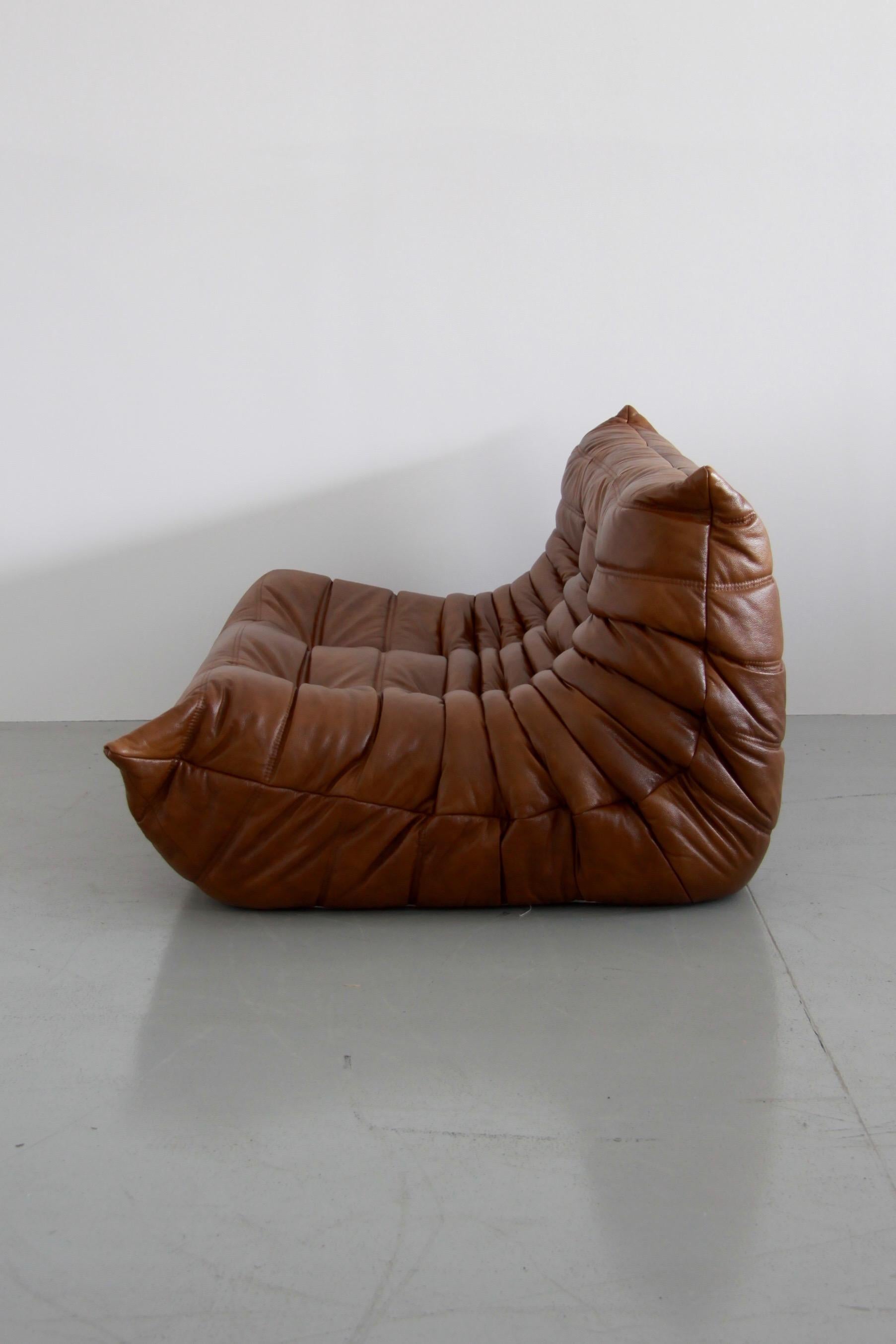 Vintage Leather Togo Sofa Set by Michel Ducaroy for Ligne Roset, Set of Five 2