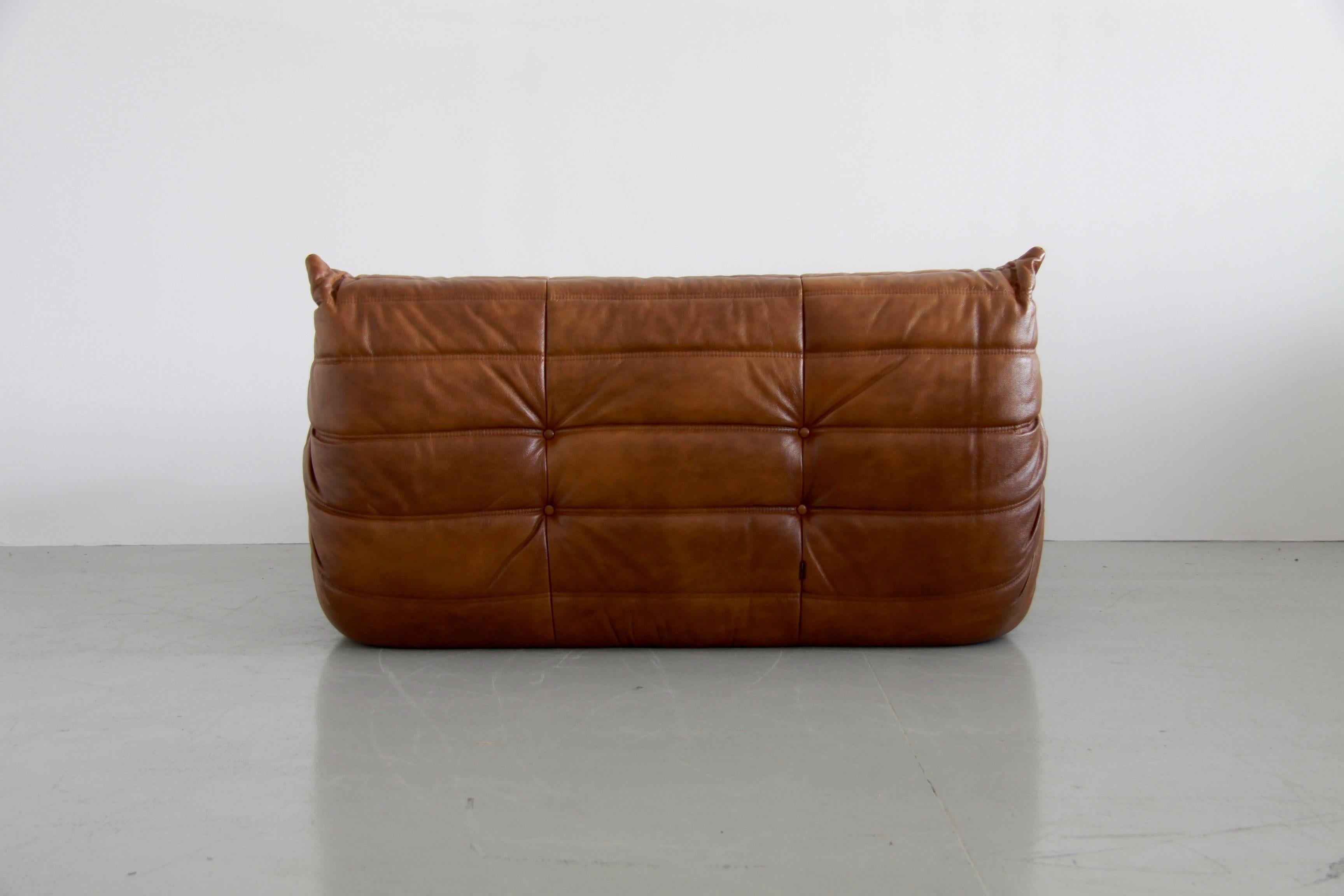 Vintage Leather Togo Sofa Set by Michel Ducaroy for Ligne Roset, Set of Five 3
