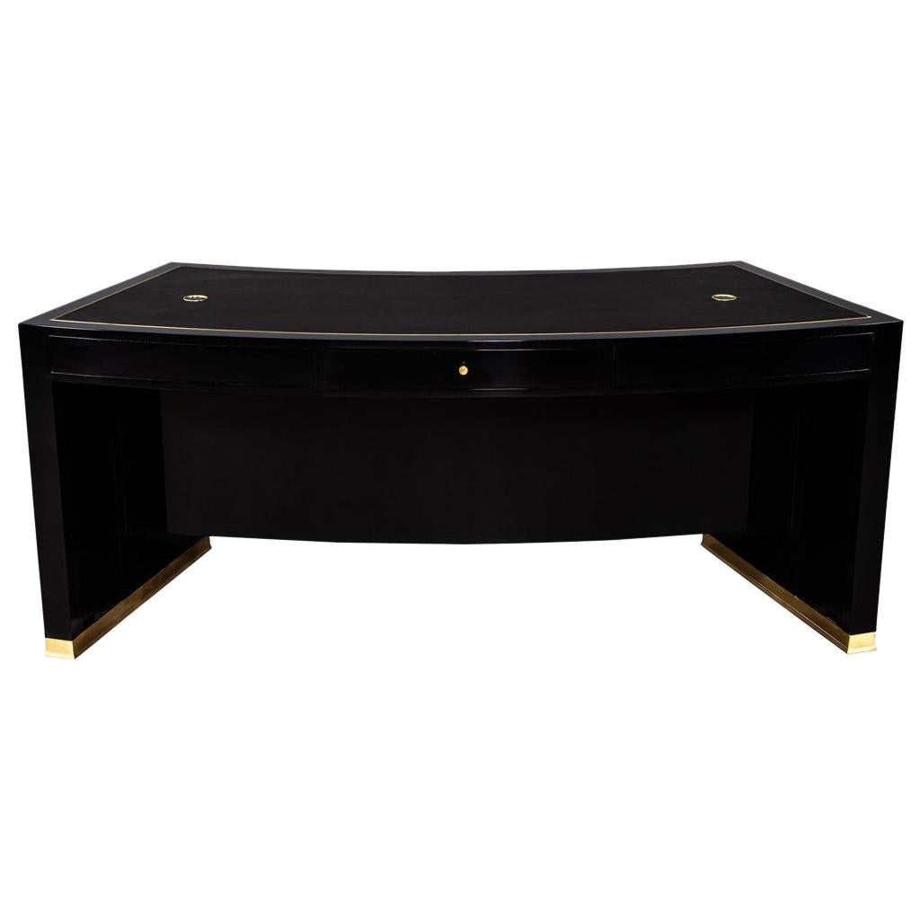 Vintage Leather Top Modern Black Executive Desk