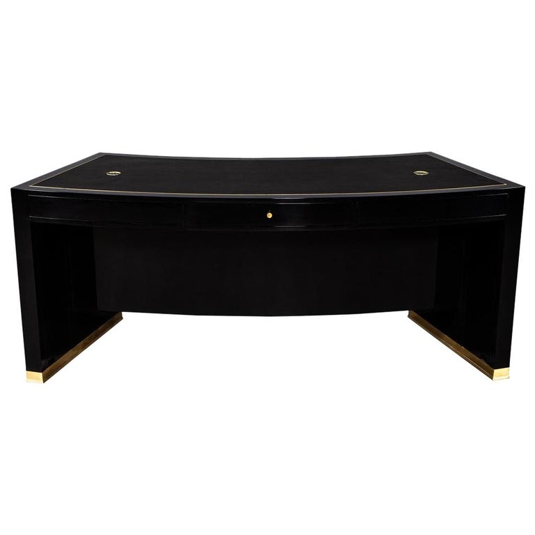 Vintage Leather Top Modern Black Executive Desk at 1stDibs