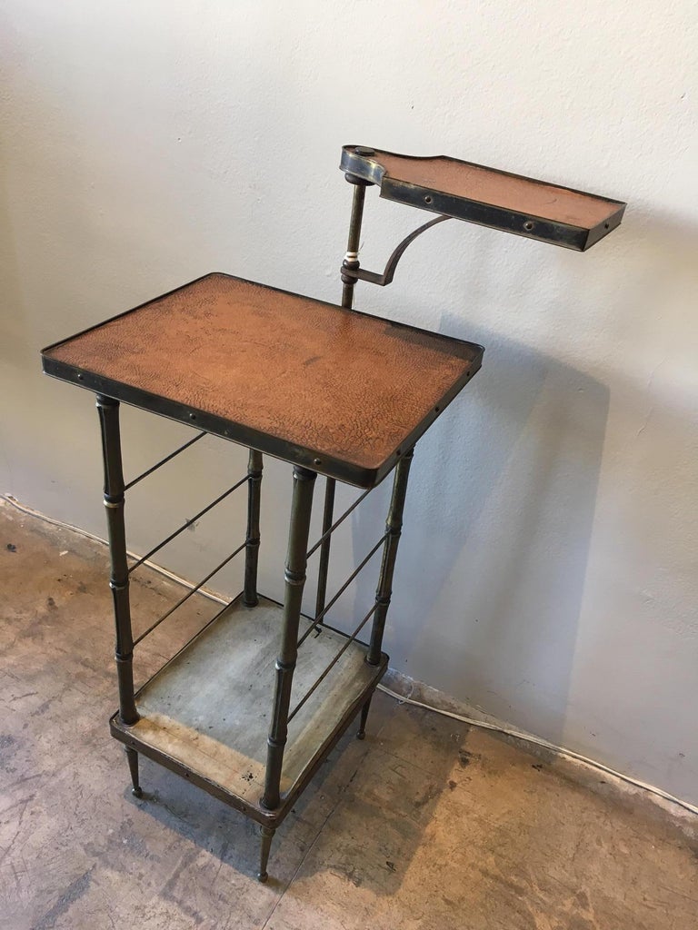 Vintage Leather Top Table with Swing Arm Tray For Sale at 1stDibs