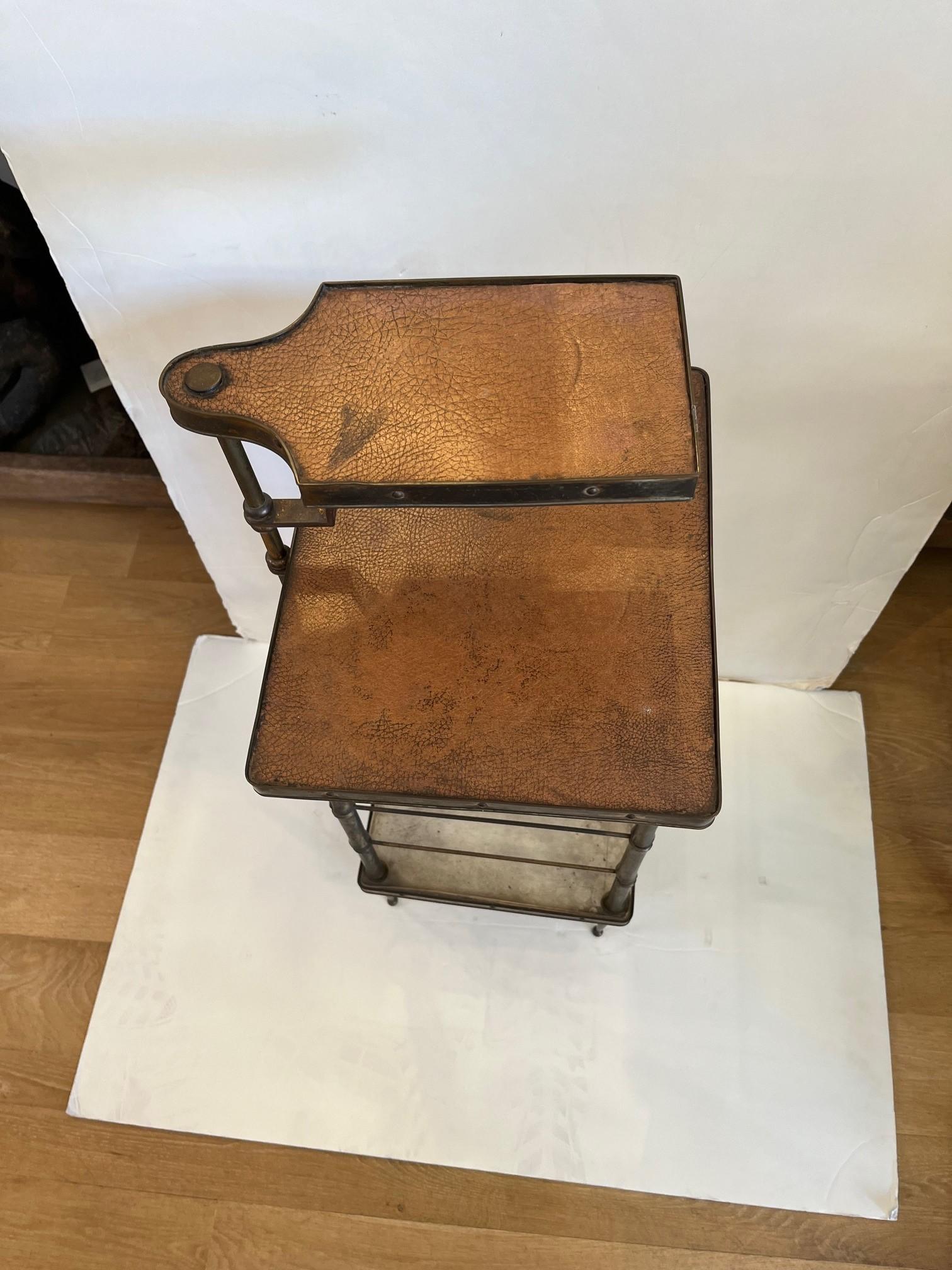 Hand-Crafted Vintage Leather Top Table with Swing Arm Tray For Sale