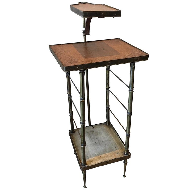 Vintage Leather Top Table with Swing Arm Tray For Sale at 1stDibs